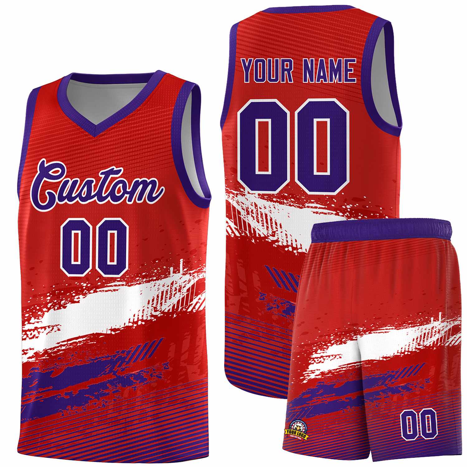 Custom Red White and Purple Graffiti Pattern Sports Uniform Basketball Jersey