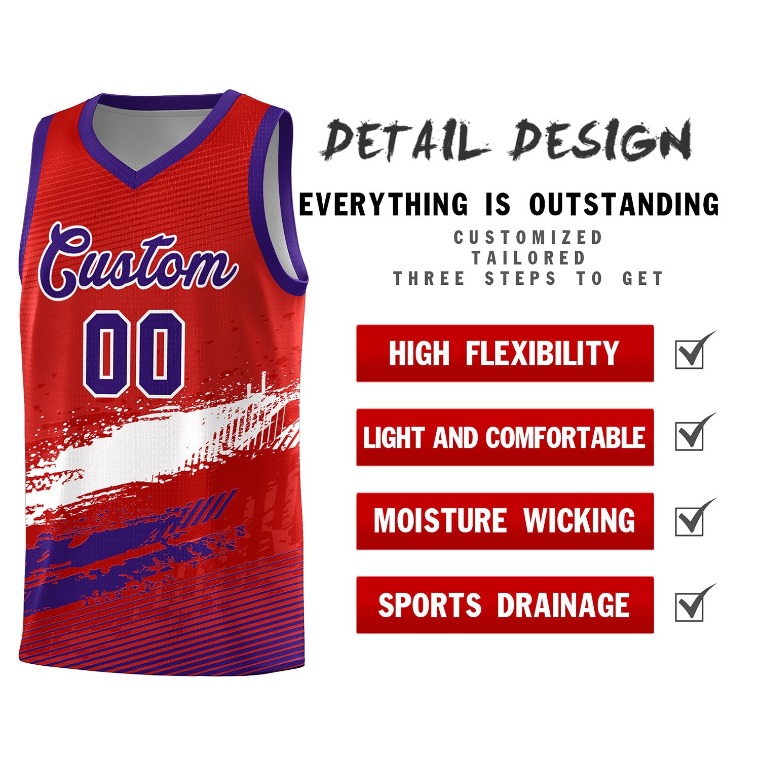 Custom Red White and Purple Graffiti Pattern Sports Uniform Basketball Jersey