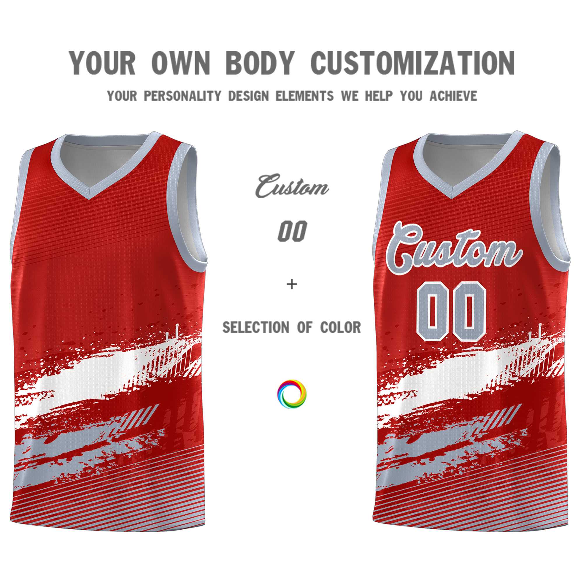 Custom Red White and Gray Graffiti Pattern Sports Uniform Basketball Jersey