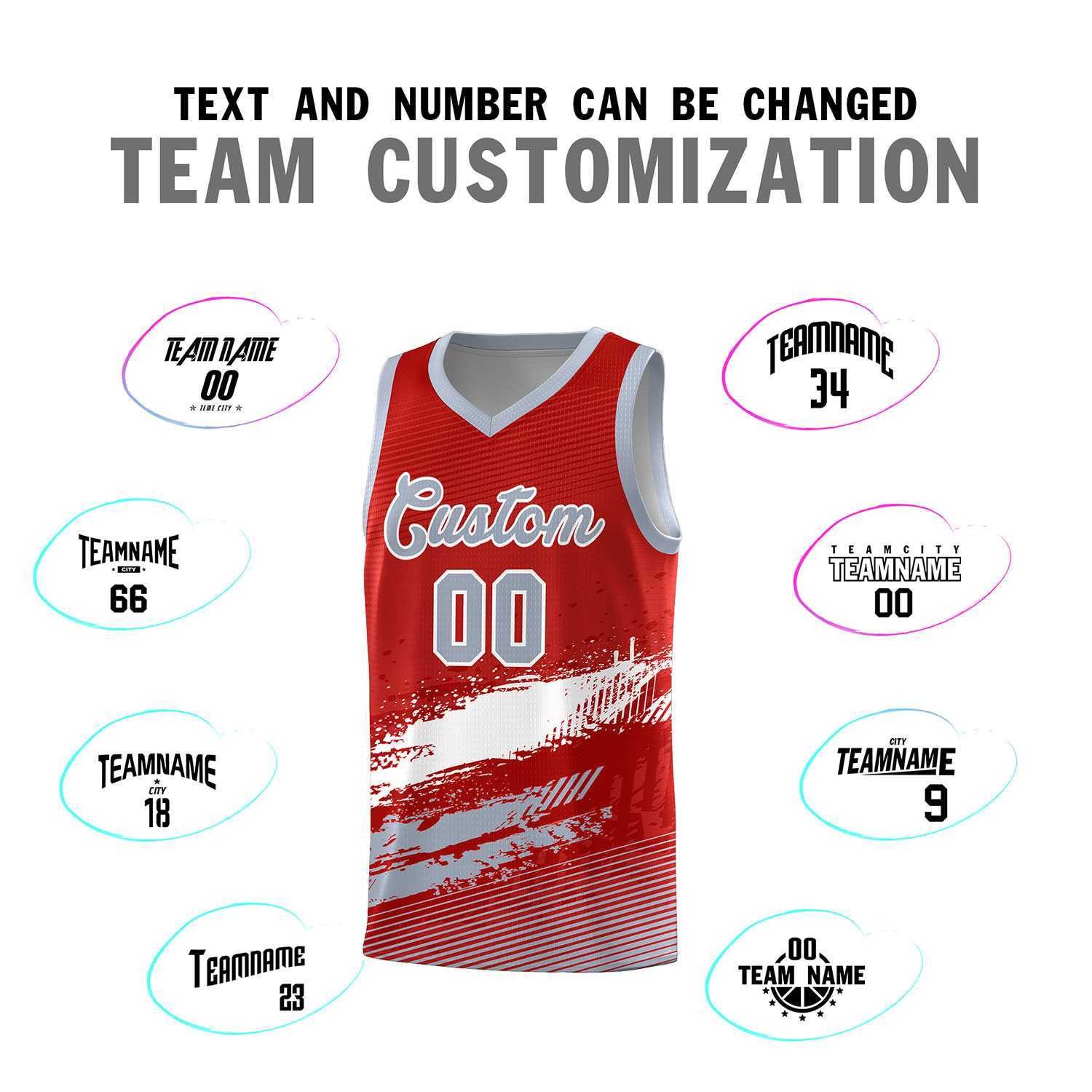 Custom Red White and Gray Graffiti Pattern Sports Uniform Basketball Jersey