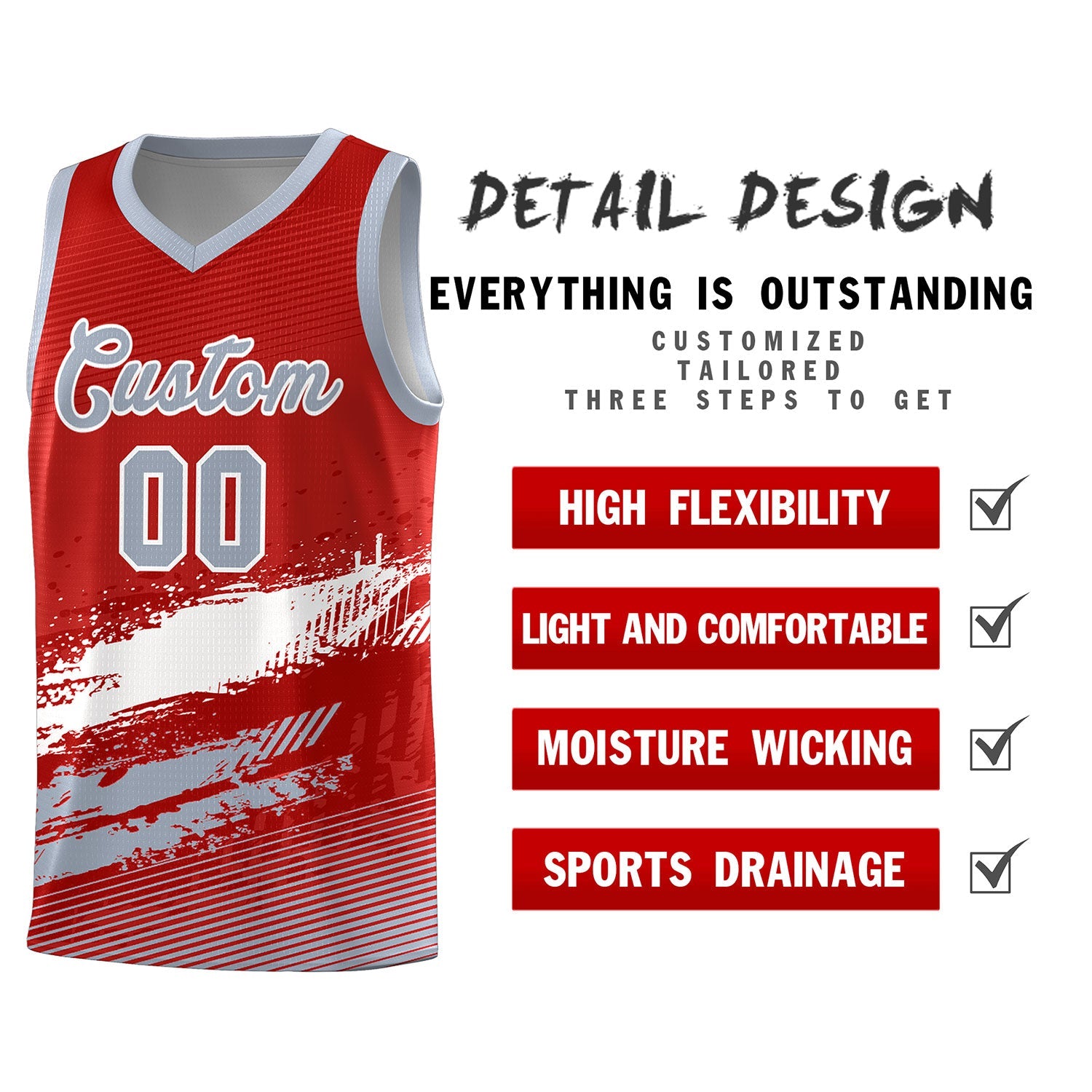 Custom Red White and Gray Graffiti Pattern Sports Uniform Basketball Jersey