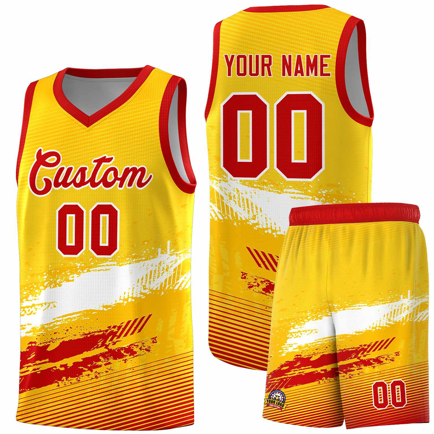 Custom Yellow White and Red Graffiti Pattern Sports Uniform Basketball Jersey