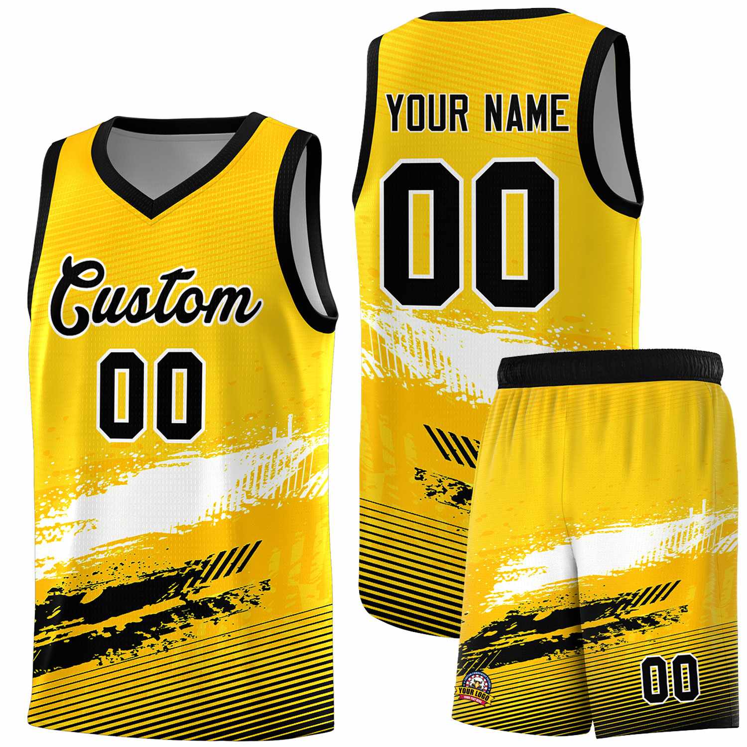 Custom Yellow White and Black Graffiti Pattern Sports Uniform Basketball Jersey