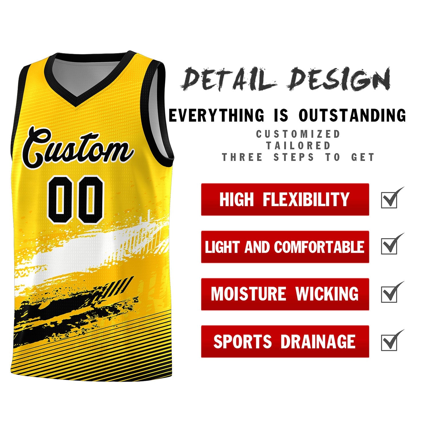 Custom Yellow White and Black Graffiti Pattern Sports Uniform Basketball Jersey