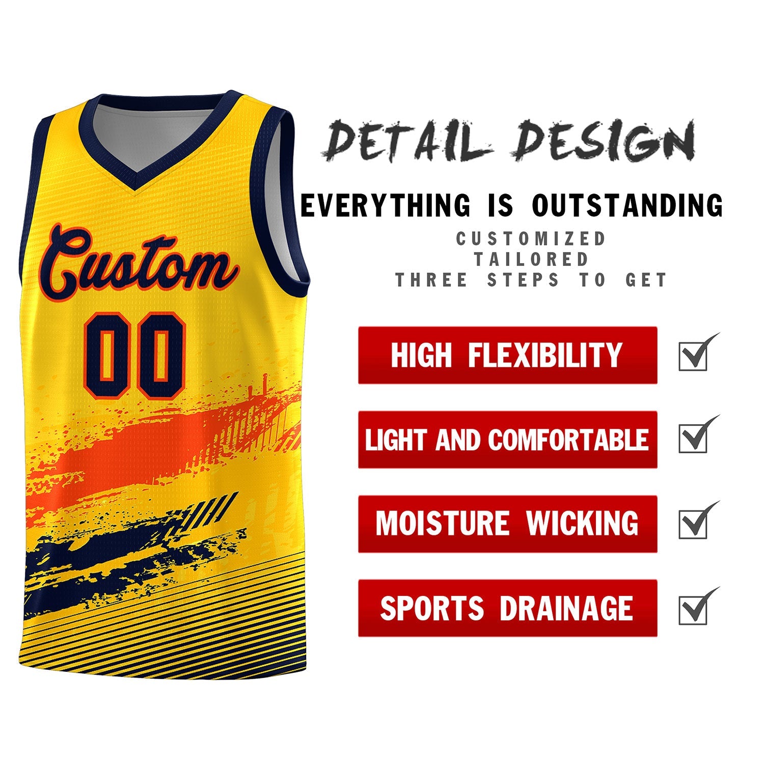 Custom Yellow Orange and Navy Graffiti Pattern Sports Uniform Basketball Jersey