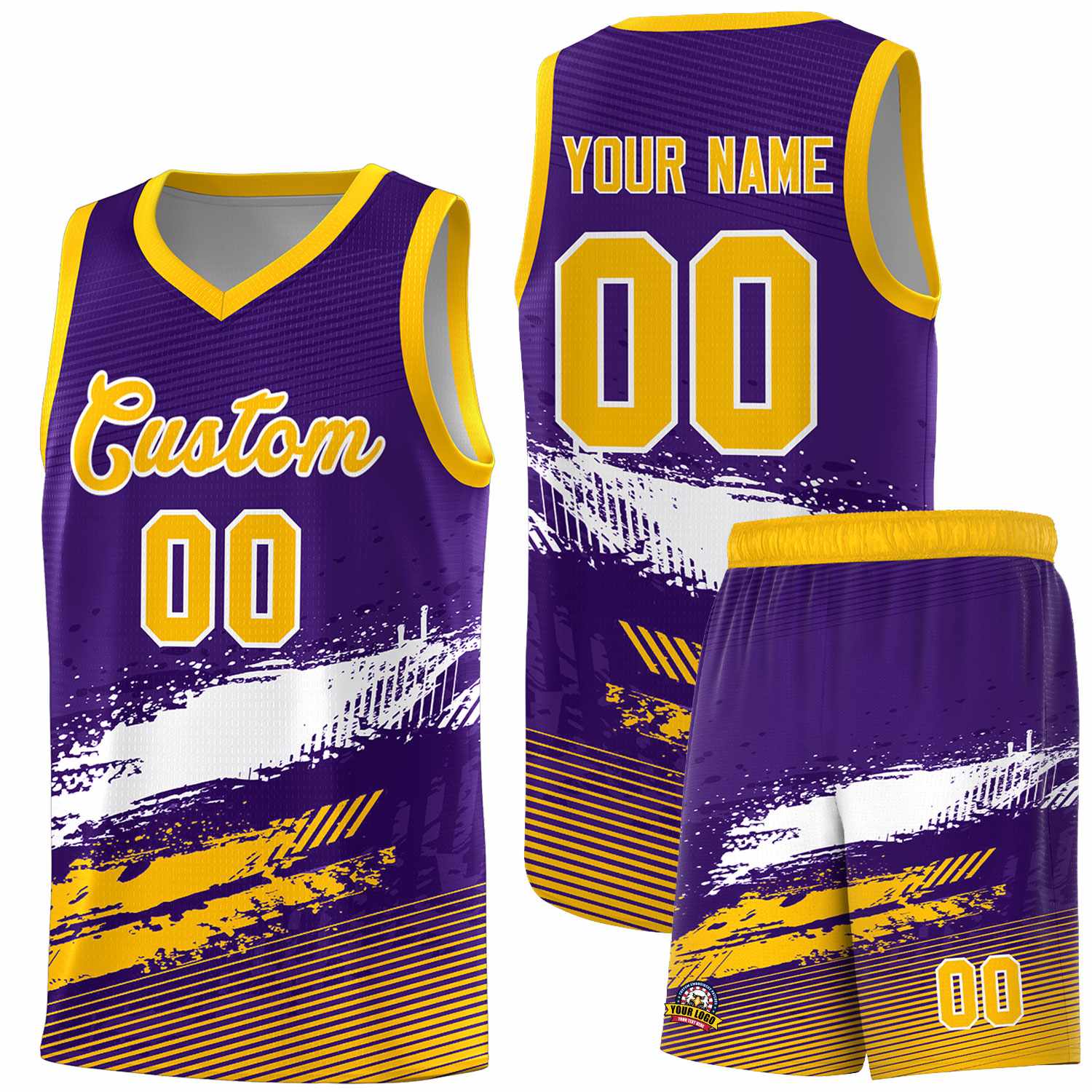 Custom Purple White and Yellow Graffiti Pattern Sports Uniform Basketball Jersey