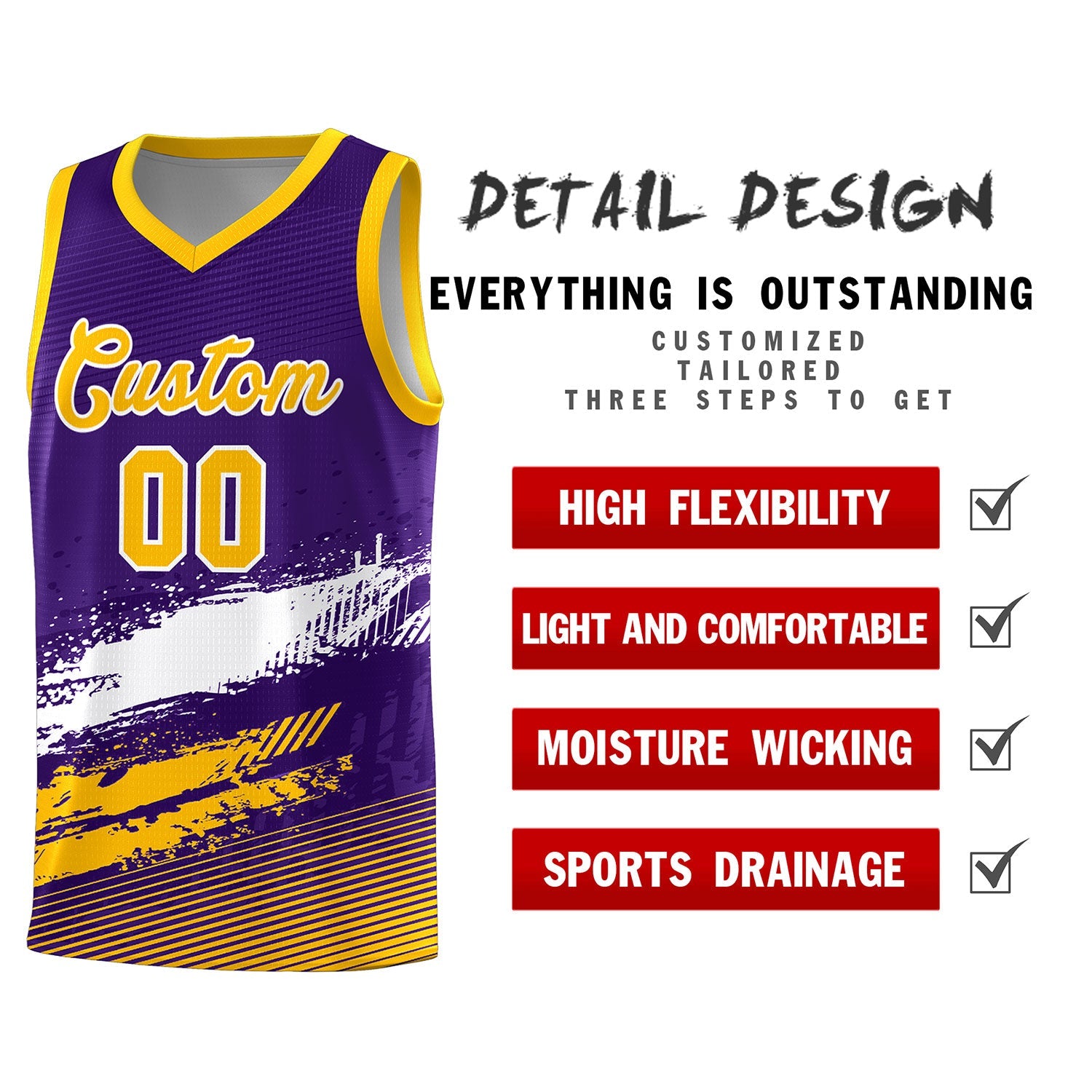 Custom Purple White and Yellow Graffiti Pattern Sports Uniform Basketball Jersey