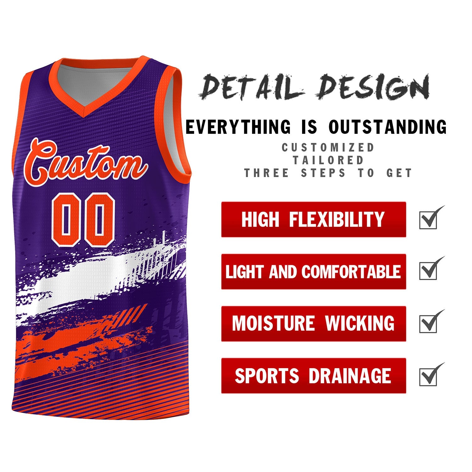 Custom Purple White and Orange Graffiti Pattern Sports Uniform Basketball Jersey