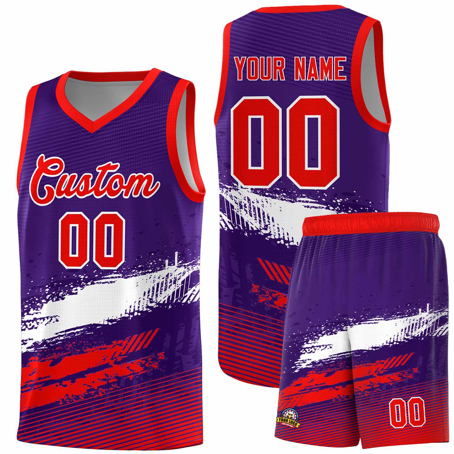 Custom Purple White and Red Graffiti Pattern Sports Uniform Basketball Jersey