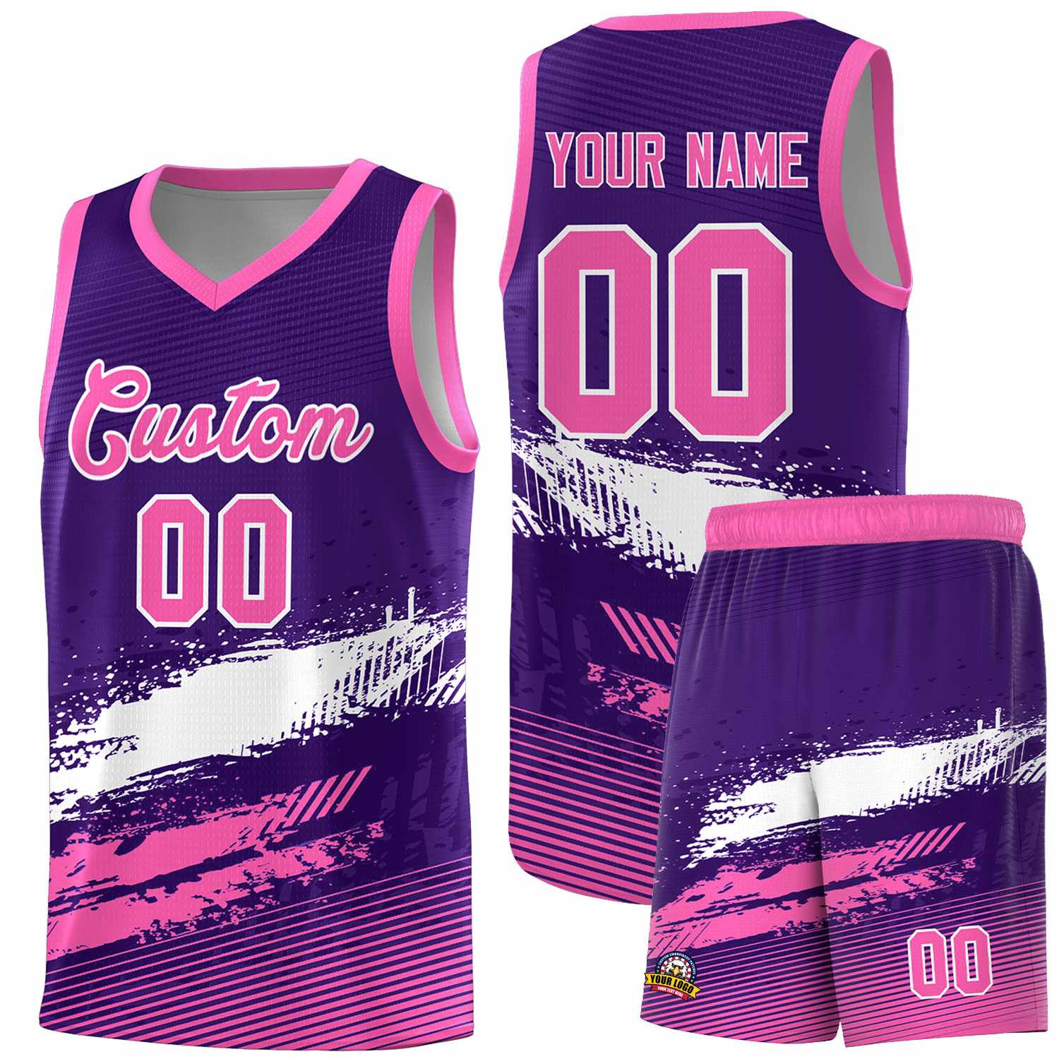 Custom Purple White and Pink Graffiti Pattern Sports Uniform Basketball Jersey