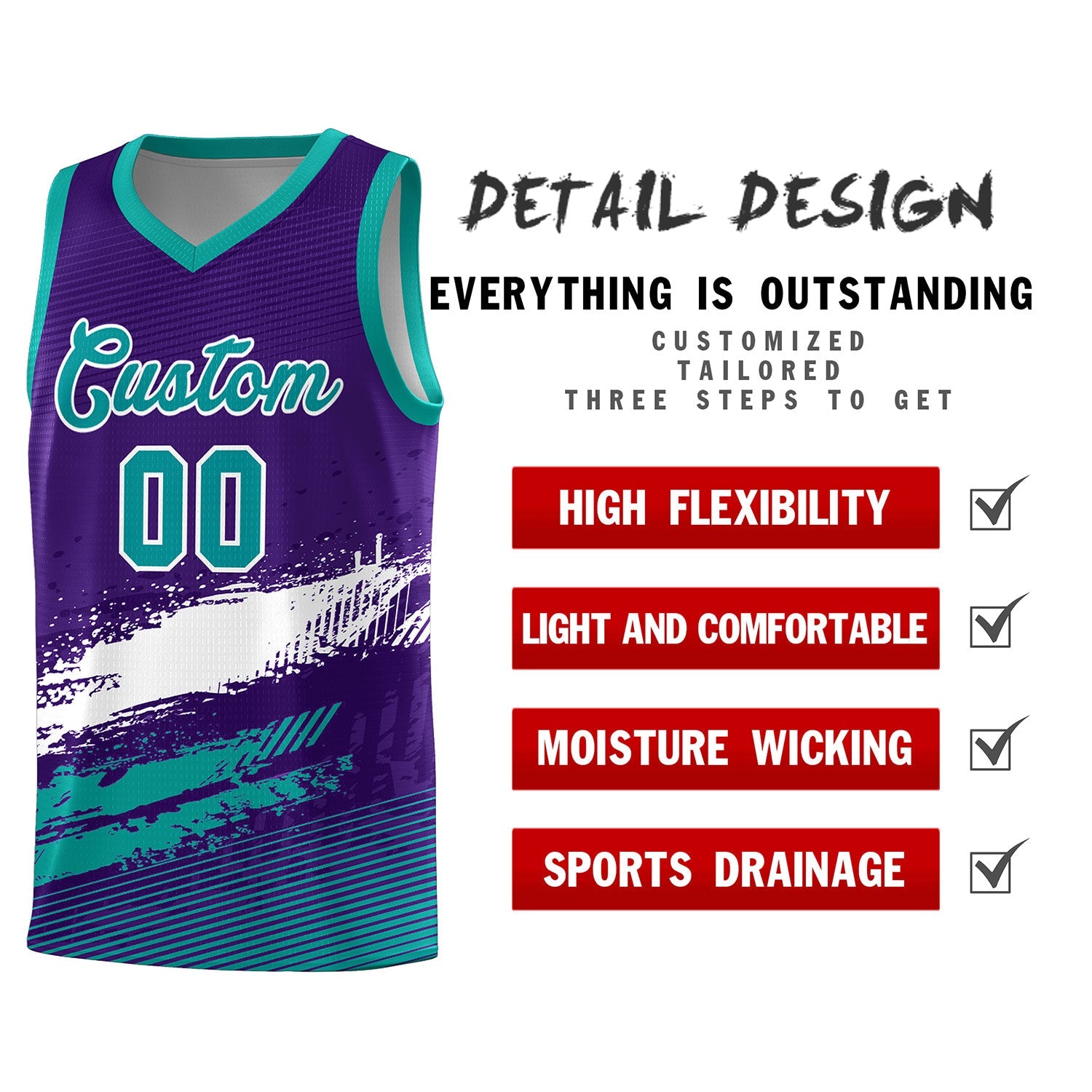 Custom Purple White and Aqua Graffiti Pattern Sports Uniform Basketball Jersey