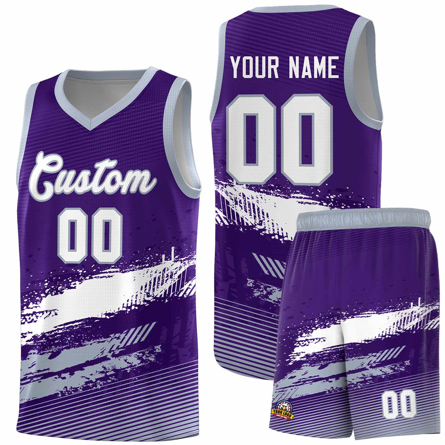 Custom Purple White and Gray Graffiti Pattern Sports Uniform Basketball Jersey