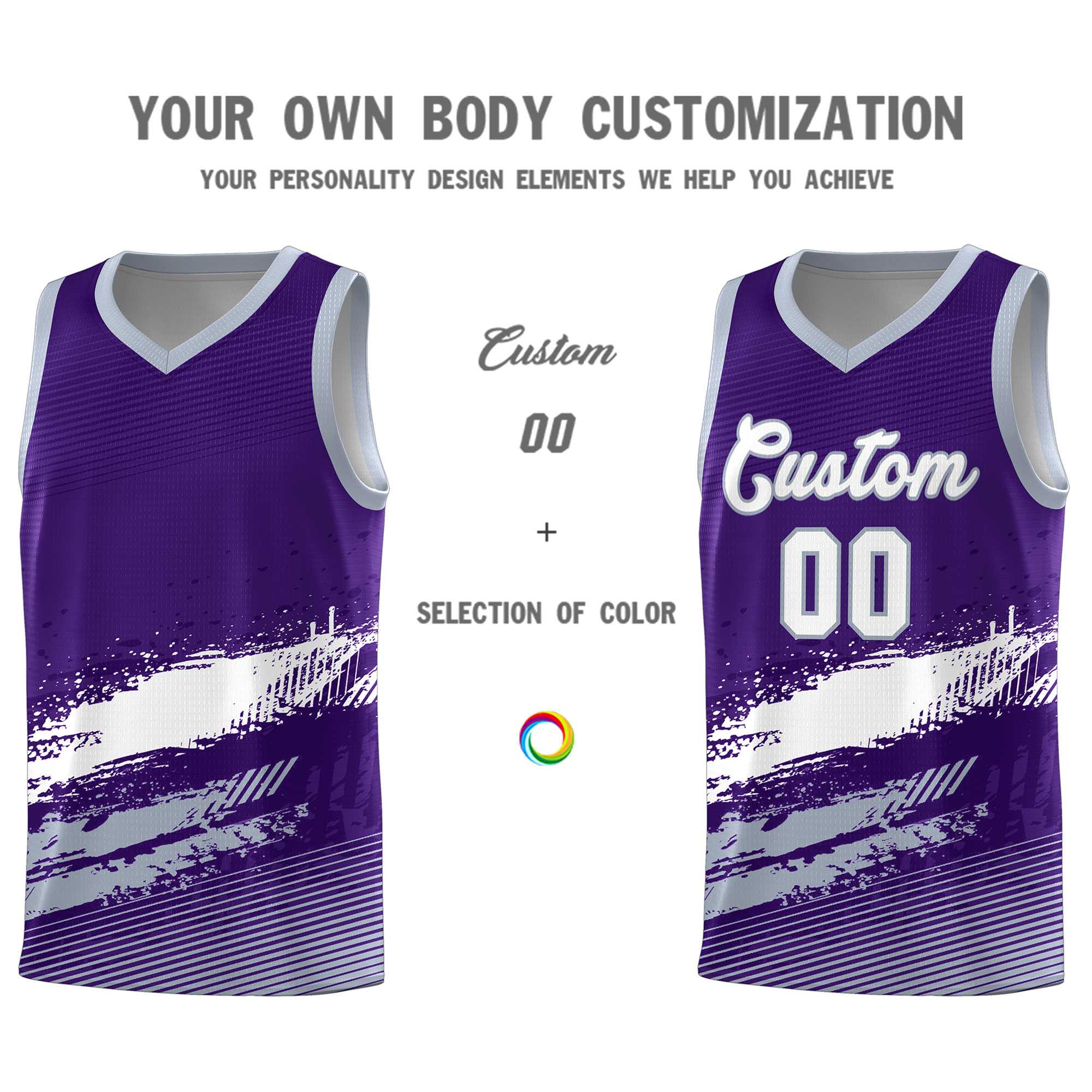 Custom Purple White and Gray Graffiti Pattern Sports Uniform Basketball Jersey