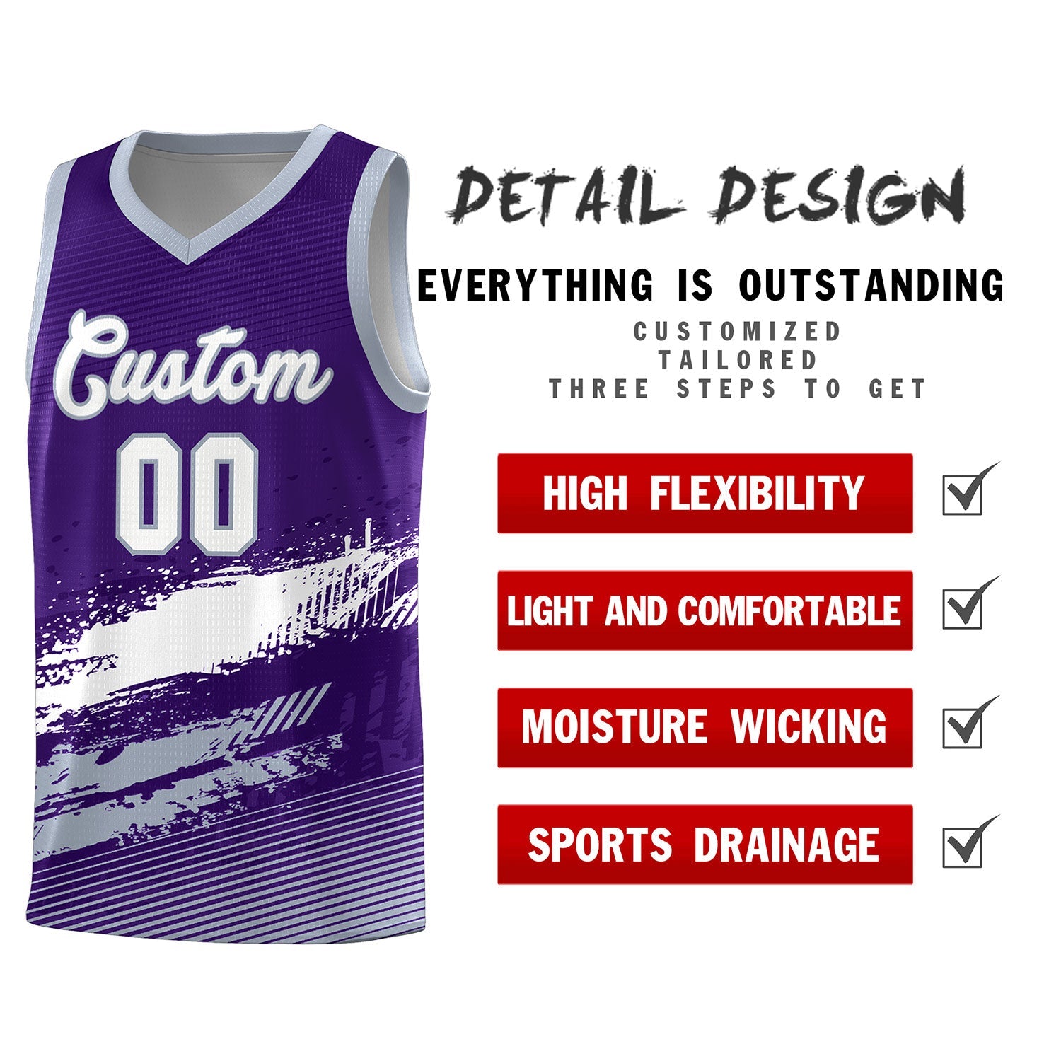 Custom Purple White and Gray Graffiti Pattern Sports Uniform Basketball Jersey