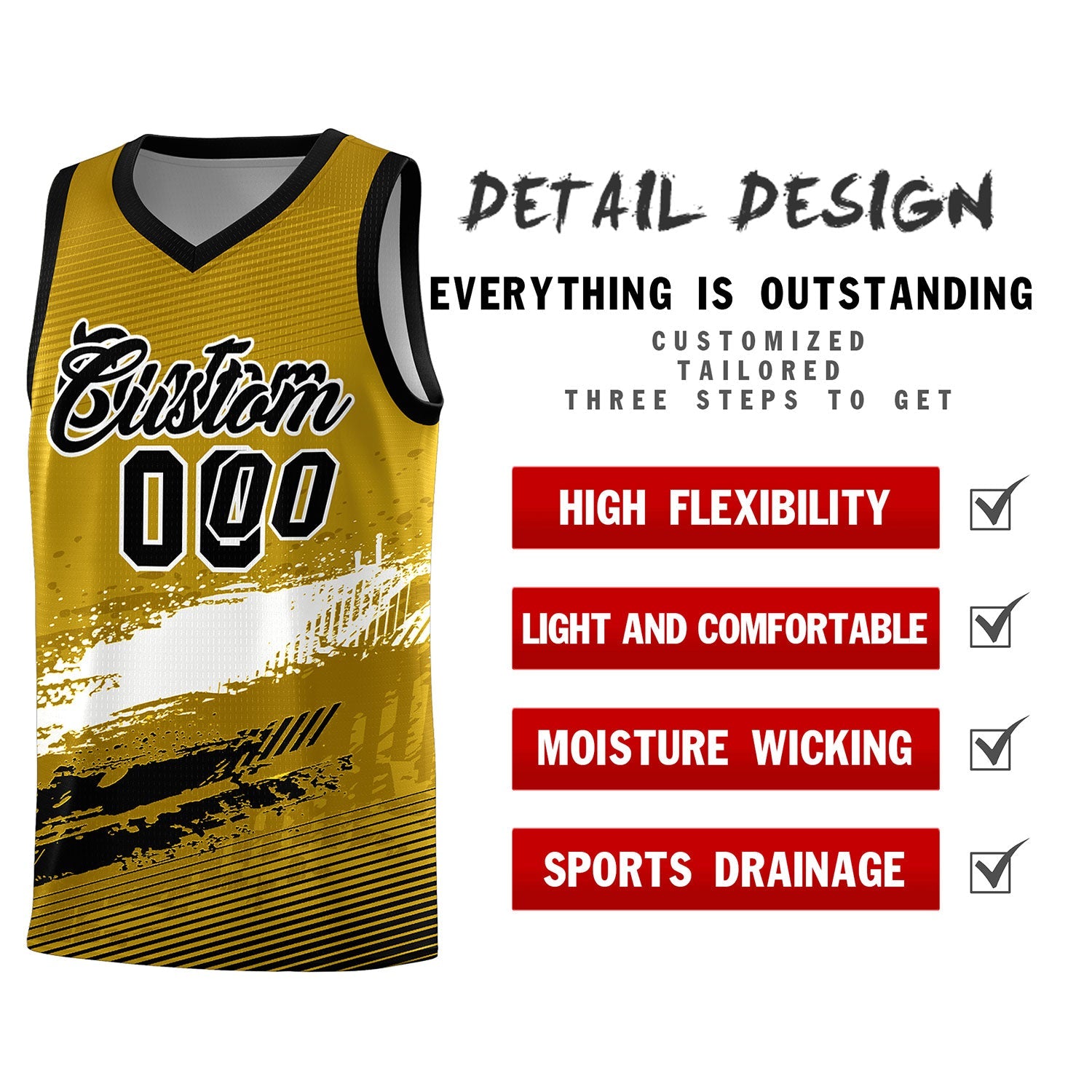 Custom Old Gold White and Black Graffiti Pattern Sports Uniform Basketball Jersey