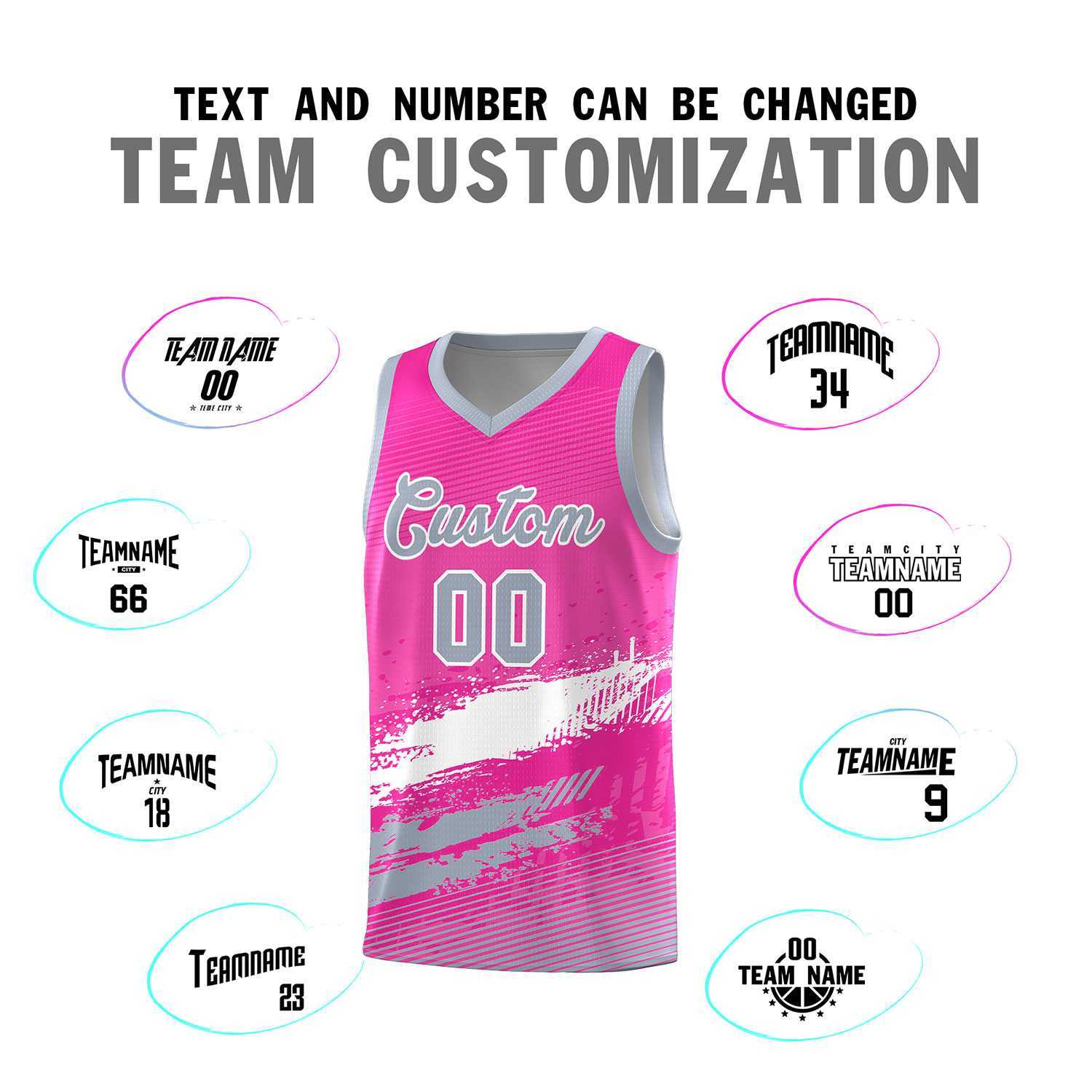 Custom Pink White and Gray Graffiti Pattern Sports Uniform Basketball Jersey