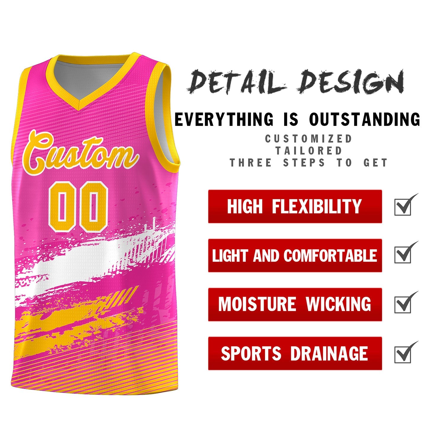 Custom Pink White and Yellow Graffiti Pattern Sports Uniform Basketball Jersey