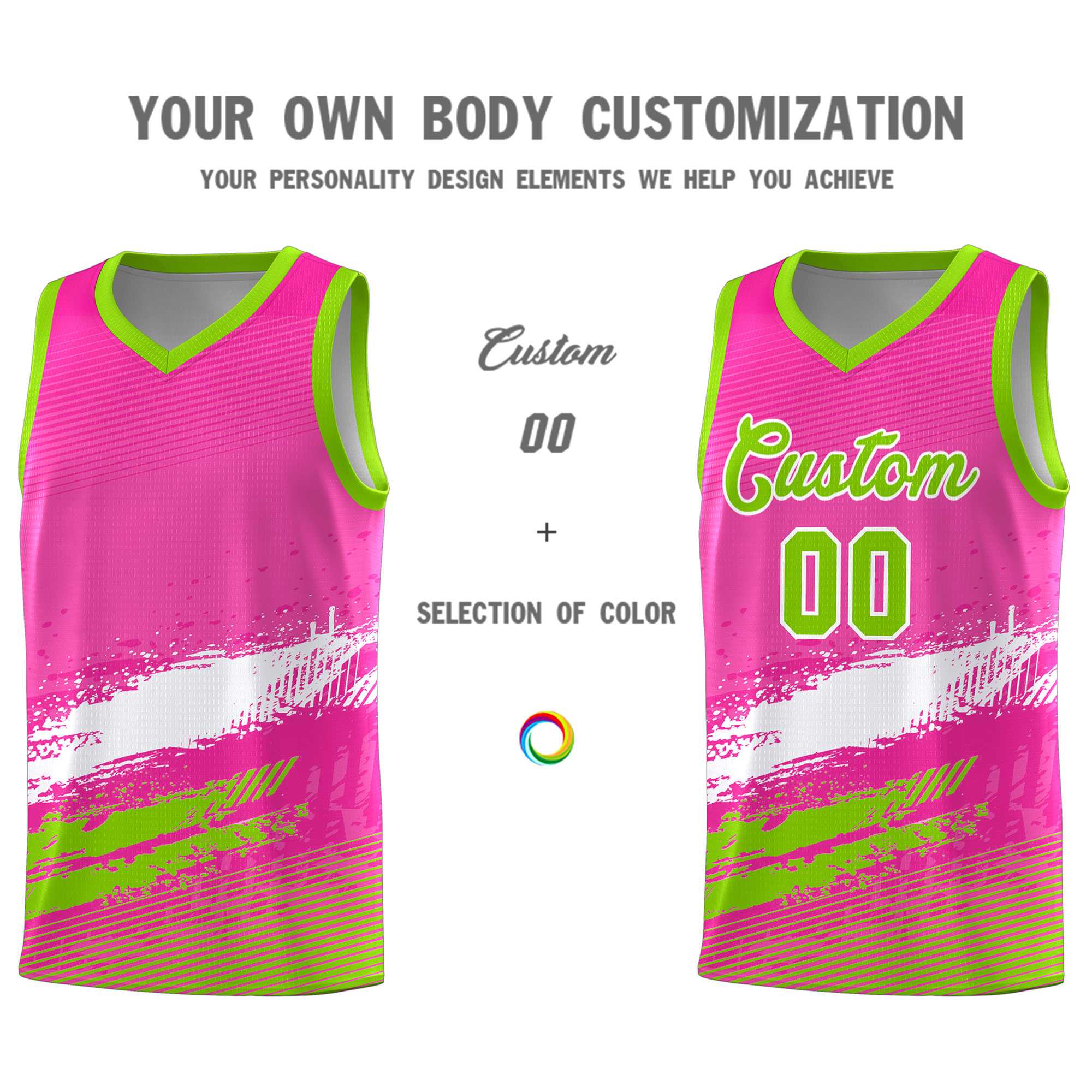 Custom Pink White and Neon Green Graffiti Pattern Sports Uniform Basketball Jersey