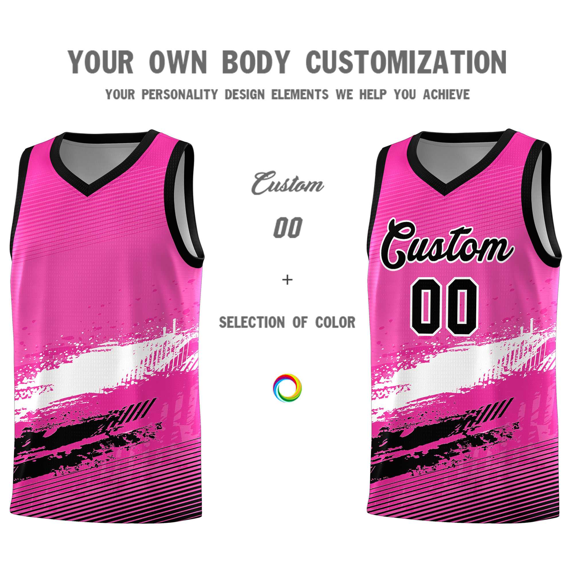 Custom Pink White and Black Graffiti Pattern Sports Uniform Basketball Jersey