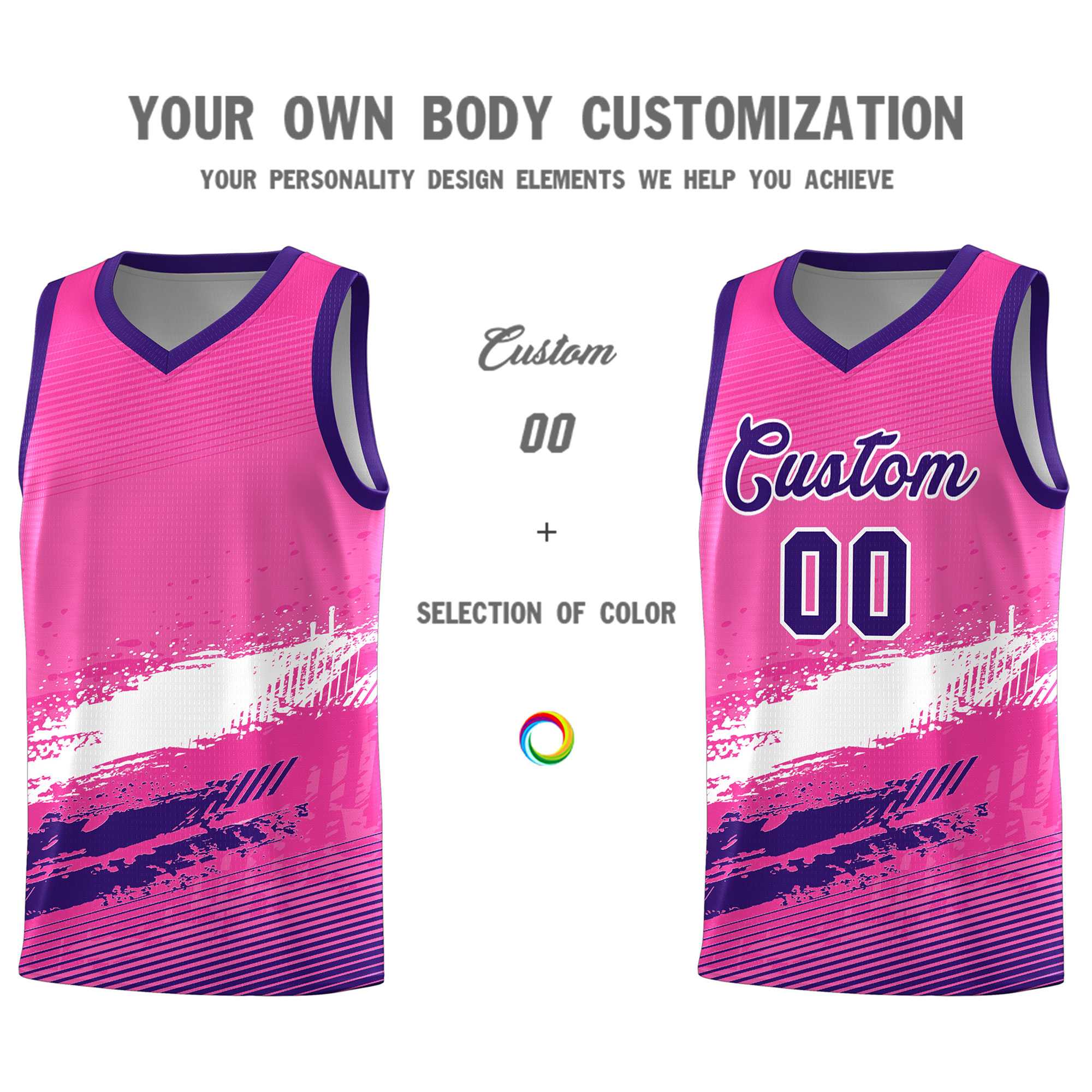 Custom Pink White and Purple Graffiti Pattern Sports Uniform Basketball Jersey