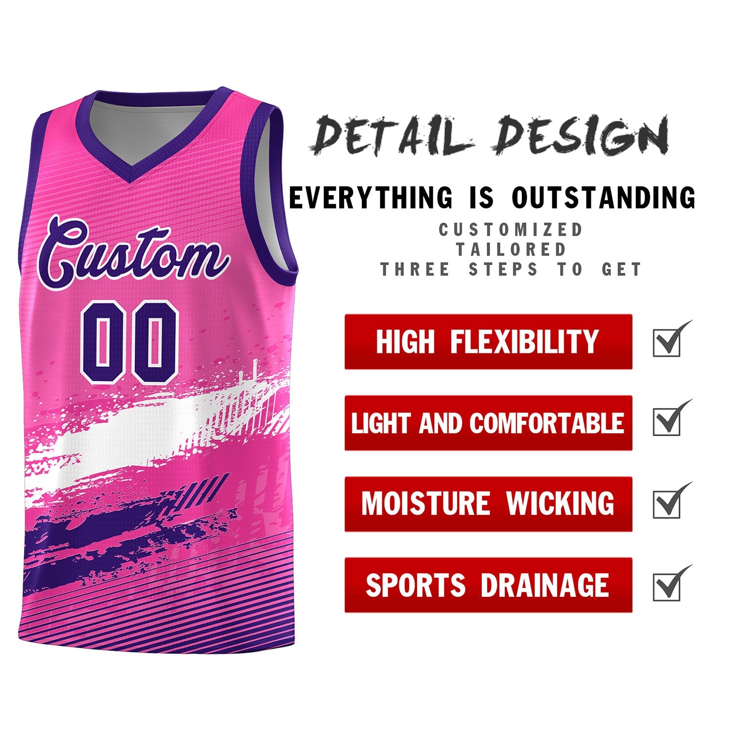 Custom Pink White and Purple Graffiti Pattern Sports Uniform Basketball Jersey