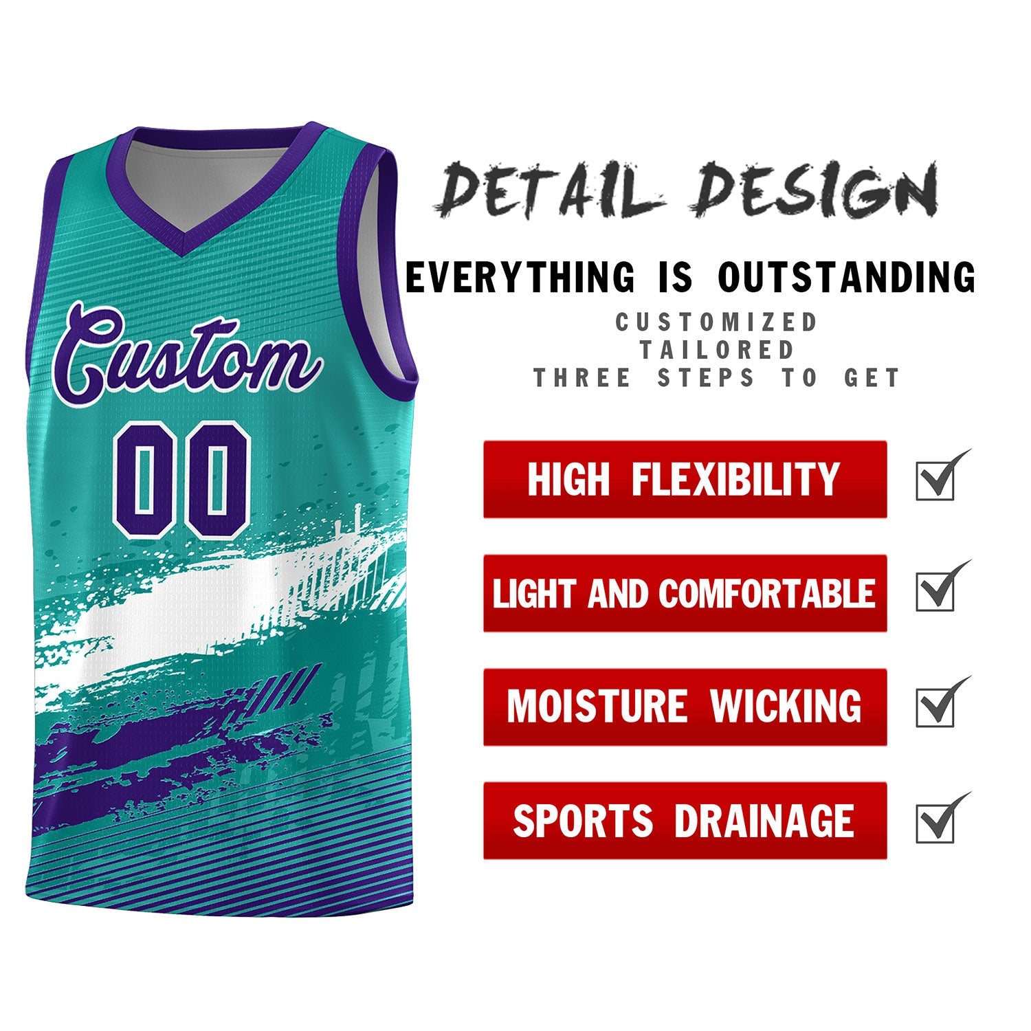 Custom Aqua White and Purple Graffiti Pattern Sports Uniform Basketball Jersey