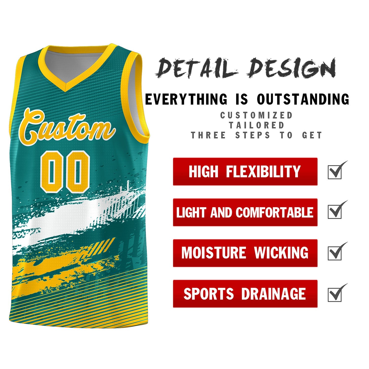 Custom Aqua White and Yellow Graffiti Pattern Sports Uniform Basketball Jersey