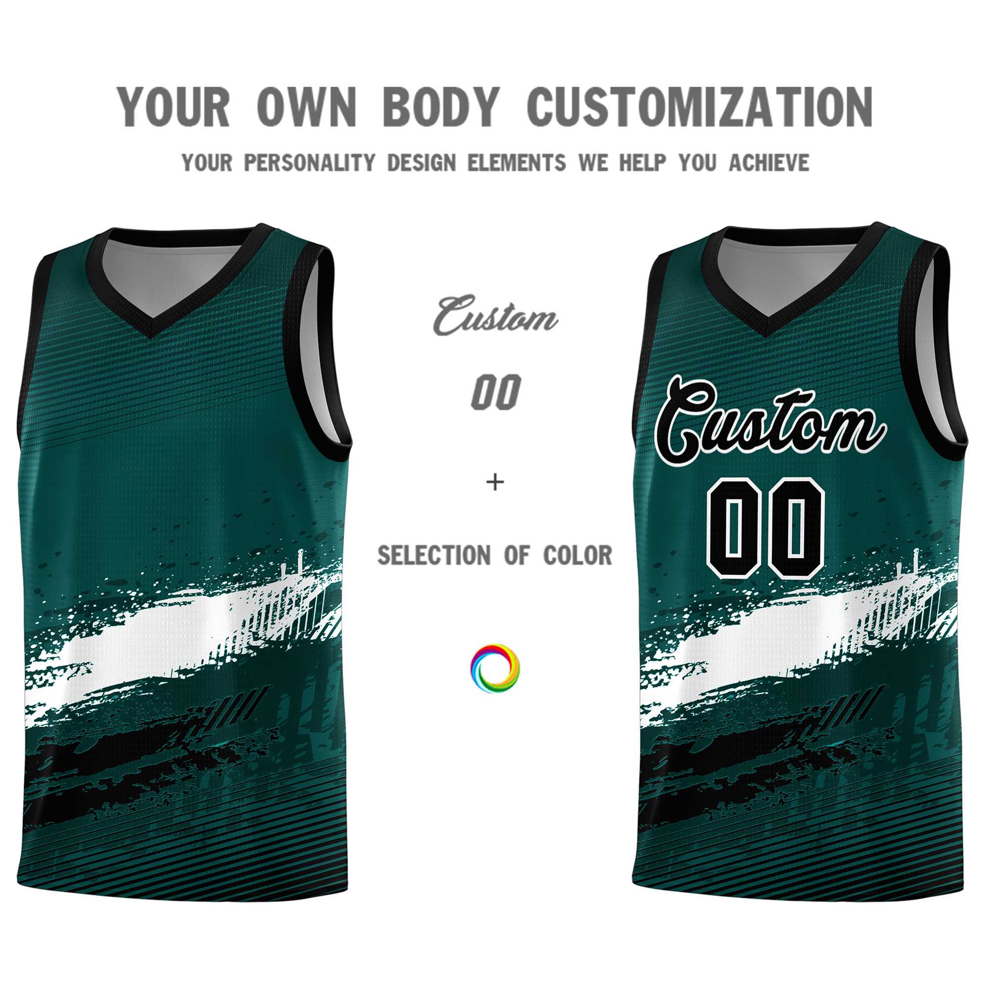 Custom Midnight Green White and Black Graffiti Pattern Sports Uniform Basketball Jersey