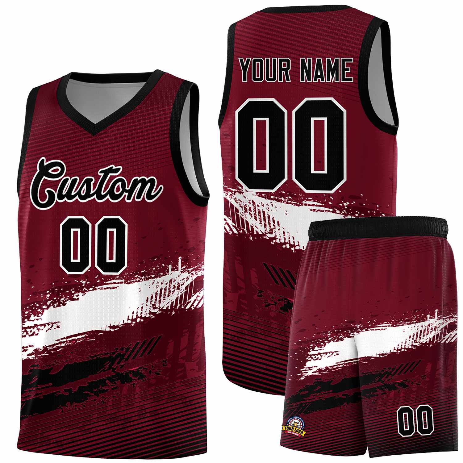 Custom Crimson White and Black Graffiti Pattern Sports Uniform Basketball Jersey