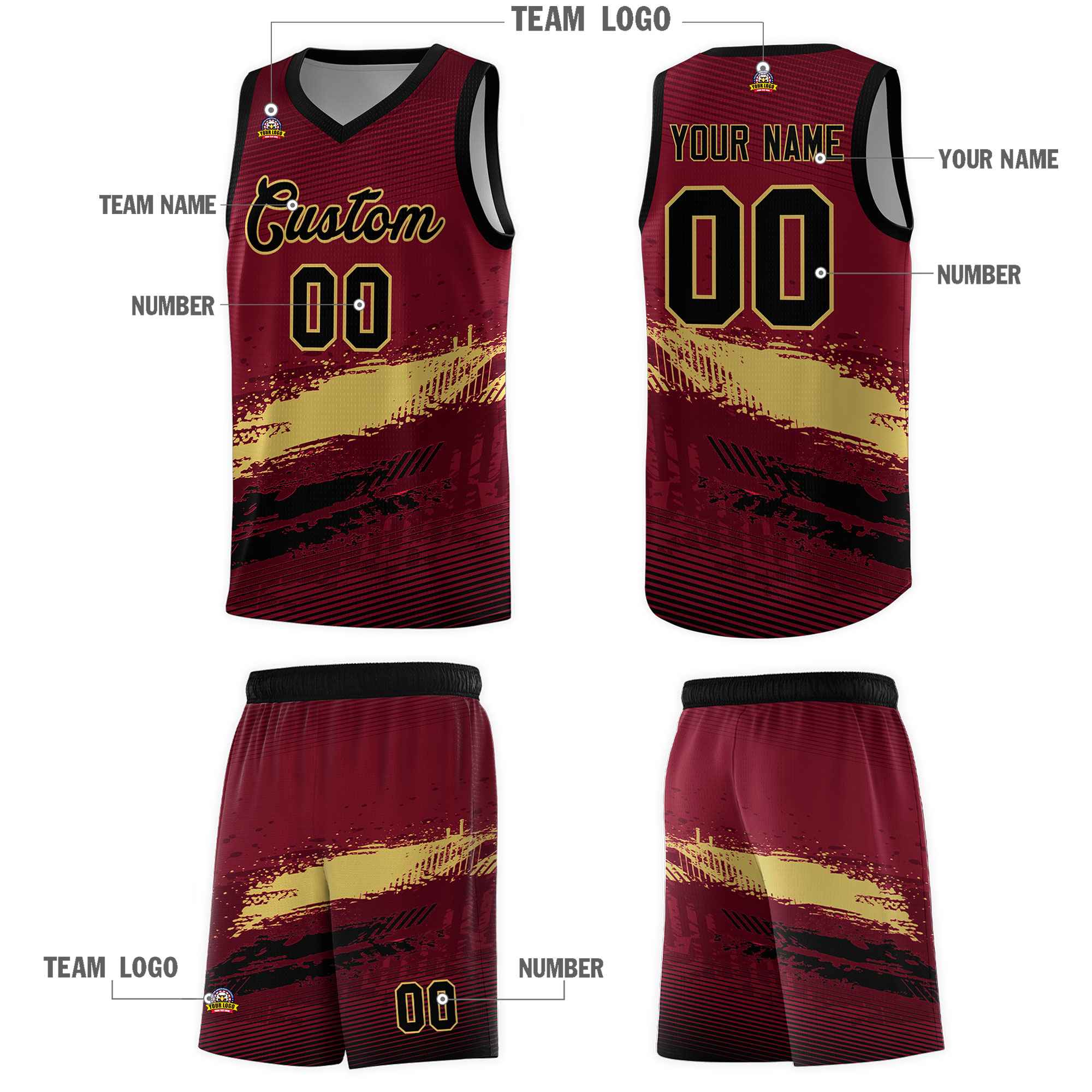 Custom Crimson Khaki and Black Graffiti Pattern Sports Uniform Basketball Jersey