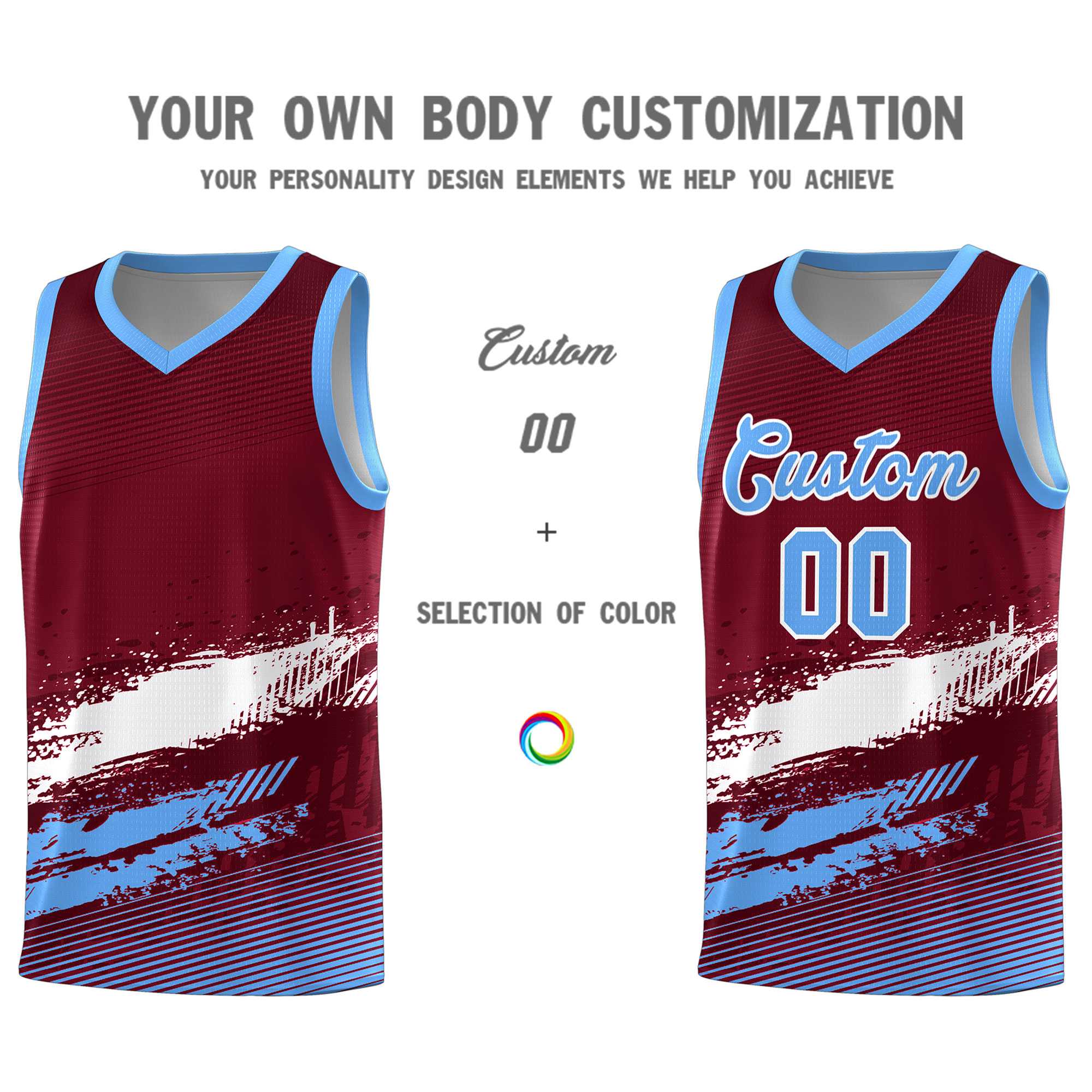 Custom Crimson White and Powder Blue Graffiti Pattern Sports Uniform Basketball Jersey