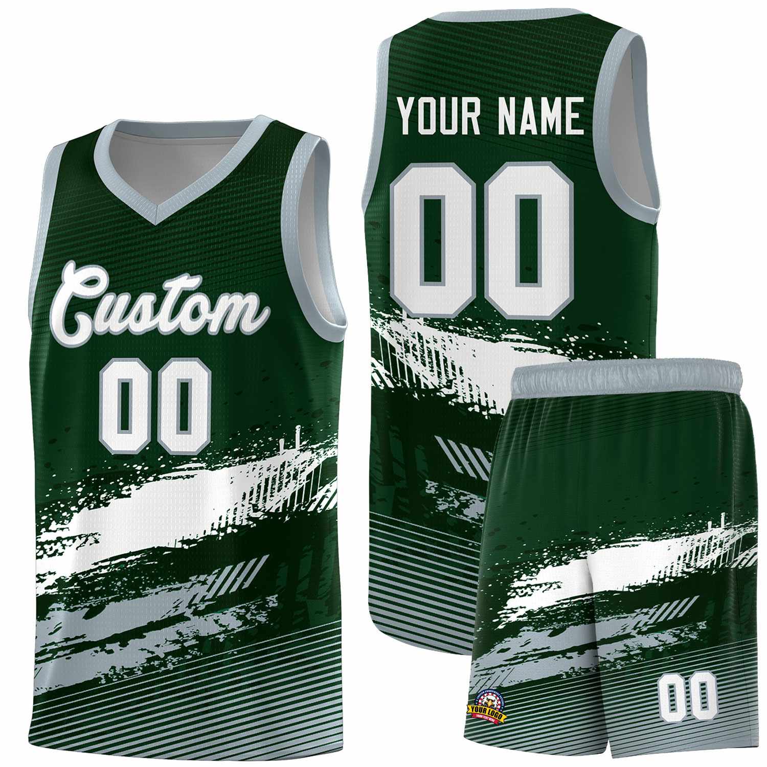 Custom Green White and Gray Graffiti Pattern Sports Uniform Basketball Jersey