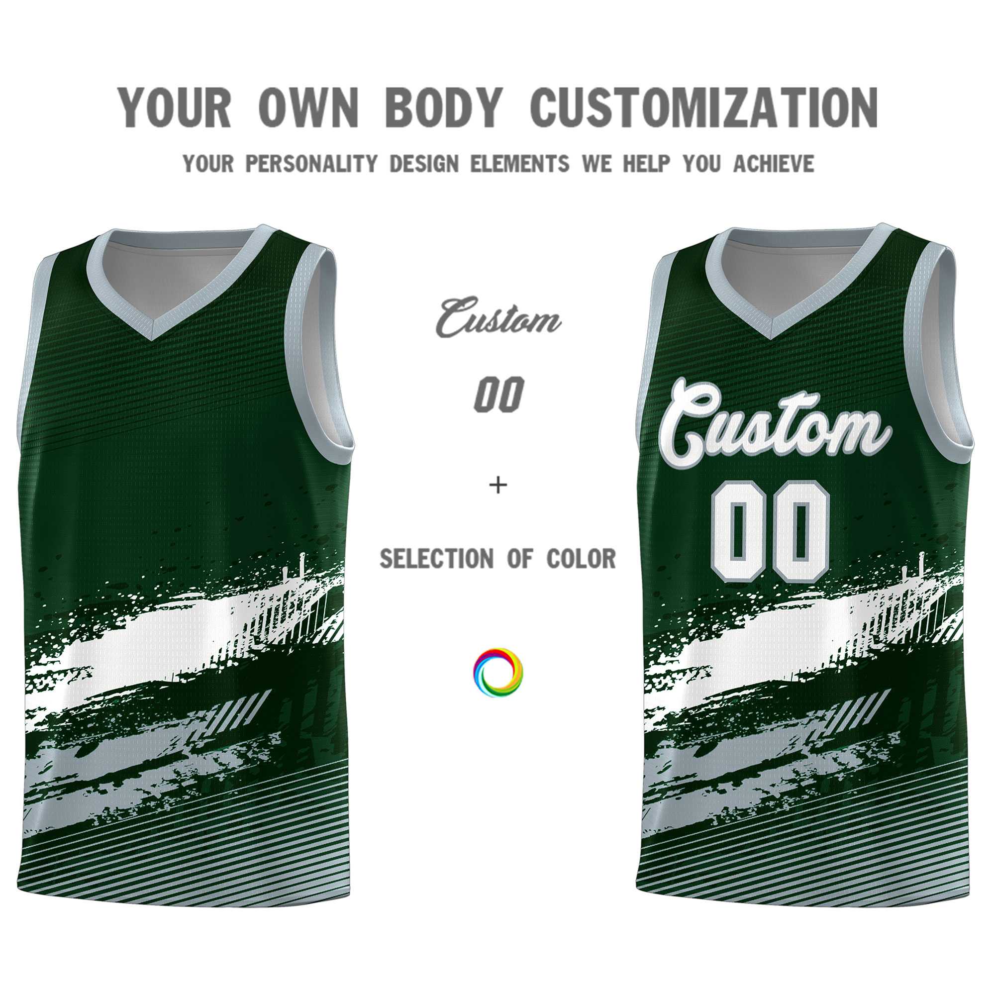 Custom Green White and Gray Graffiti Pattern Sports Uniform Basketball Jersey