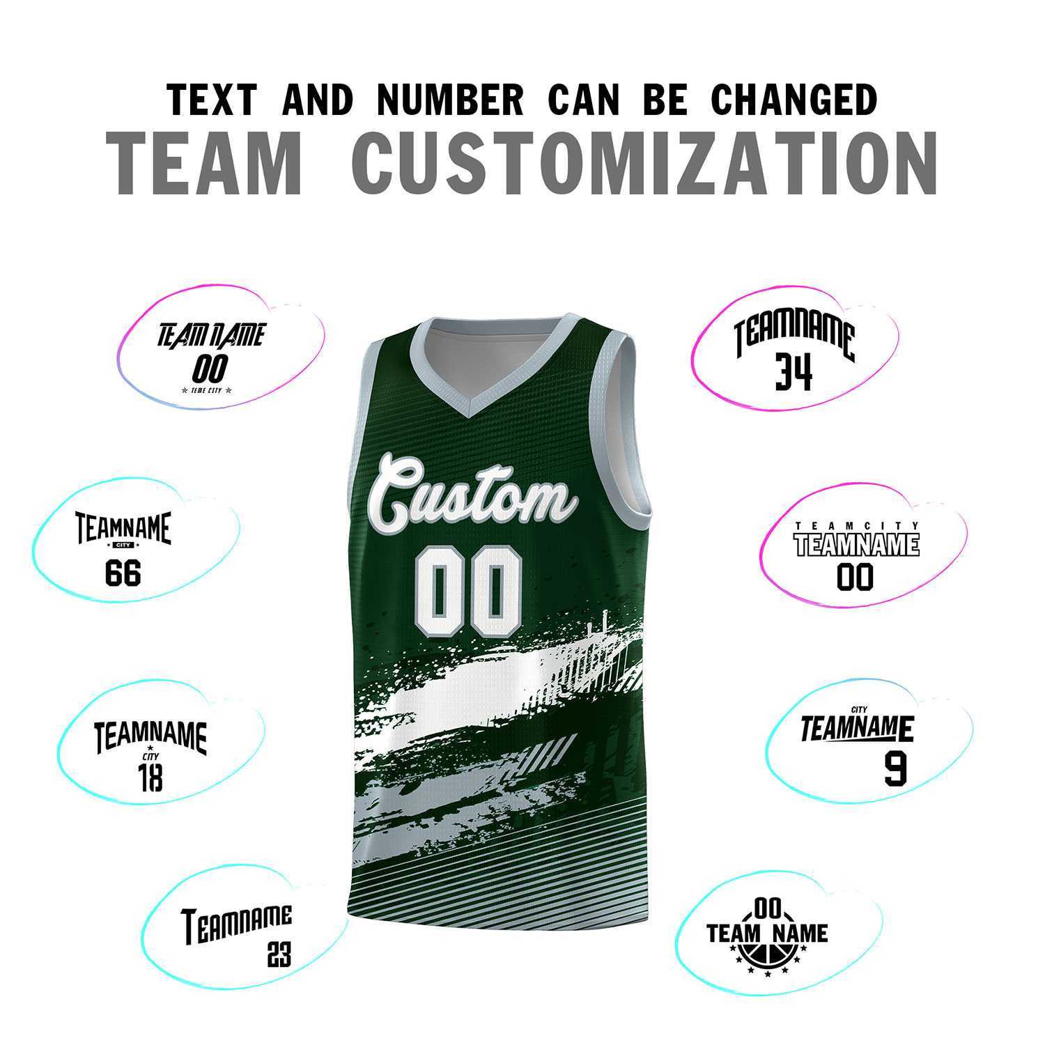 Custom Green White and Gray Graffiti Pattern Sports Uniform Basketball Jersey