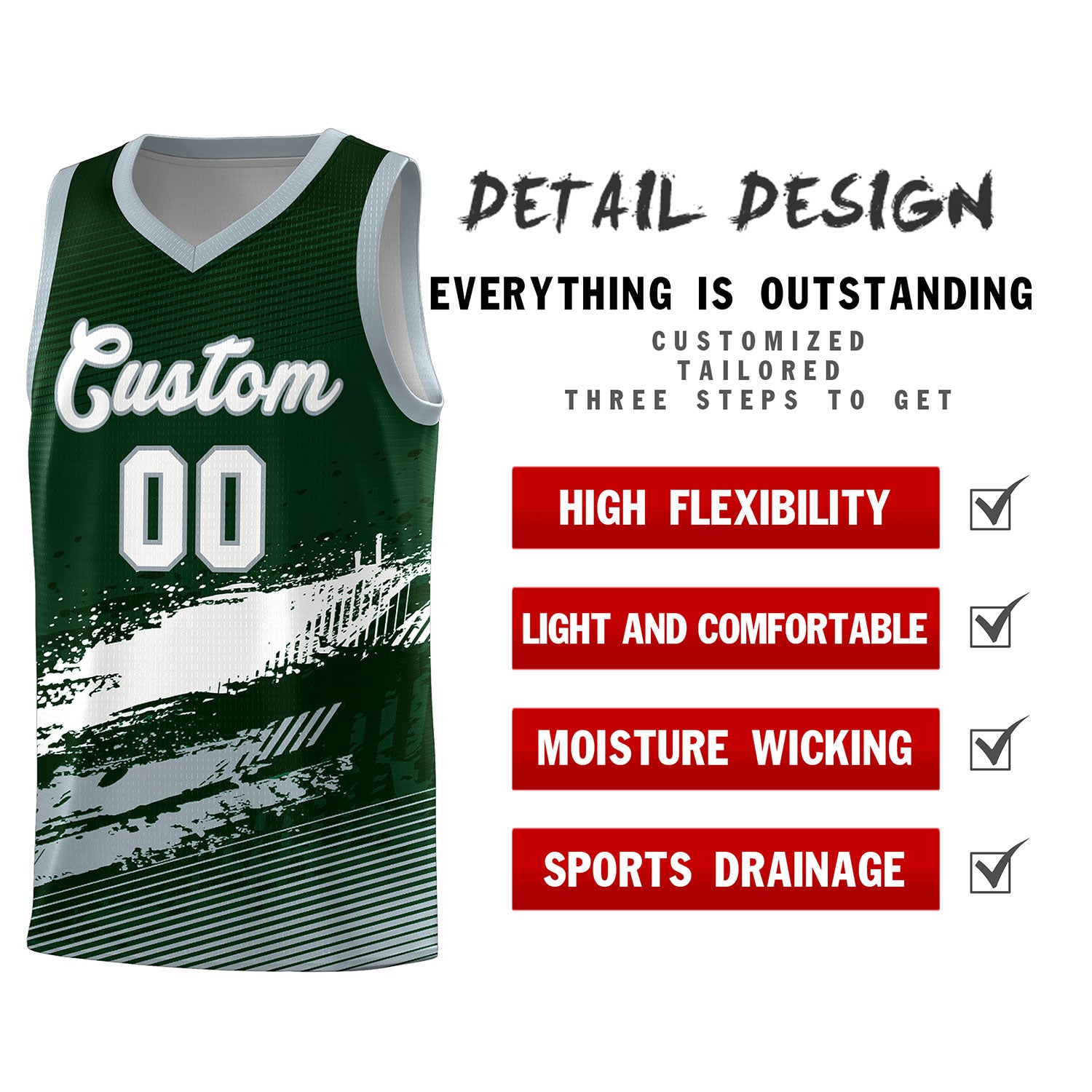 Custom Green White and Gray Graffiti Pattern Sports Uniform Basketball Jersey