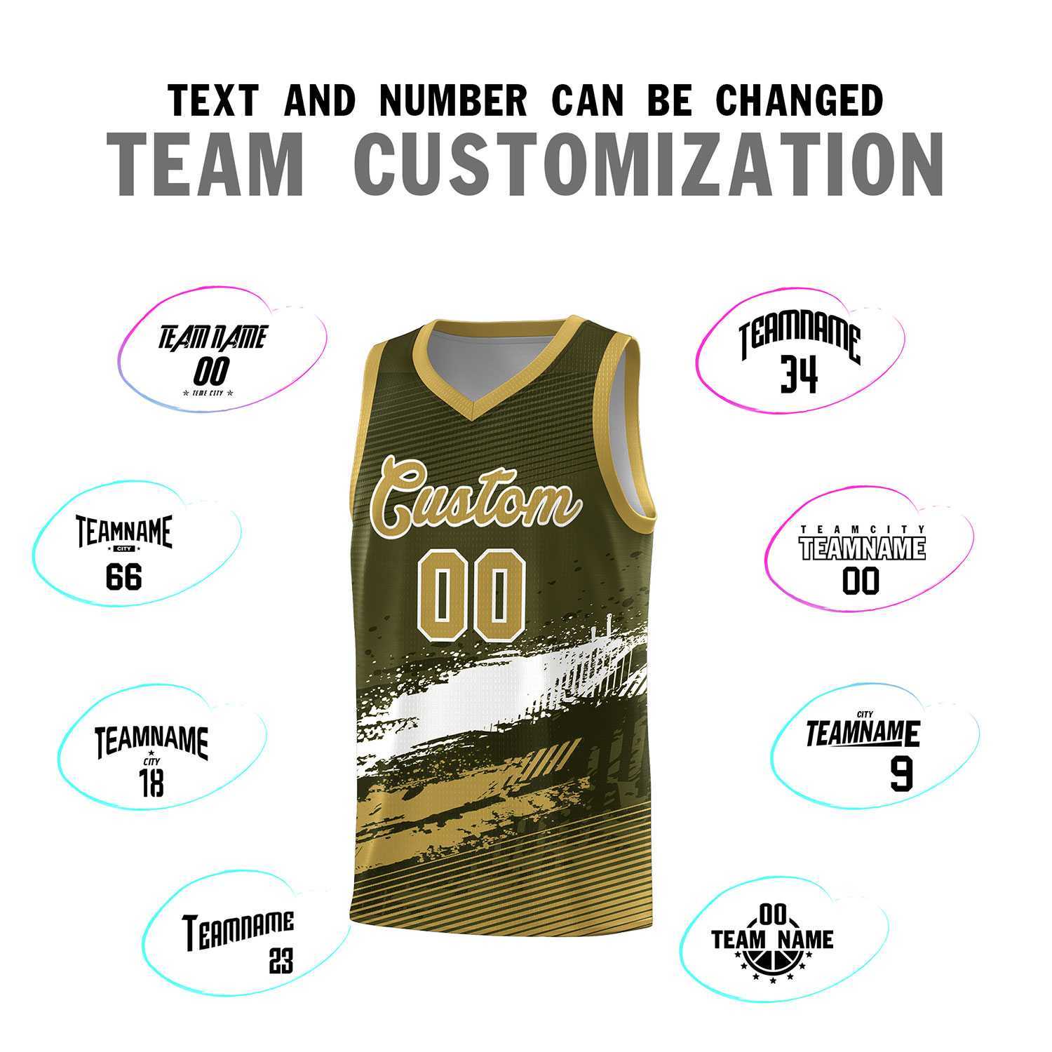 Custom Olive White and Khaki Graffiti Pattern Sports Uniform Basketball Jersey