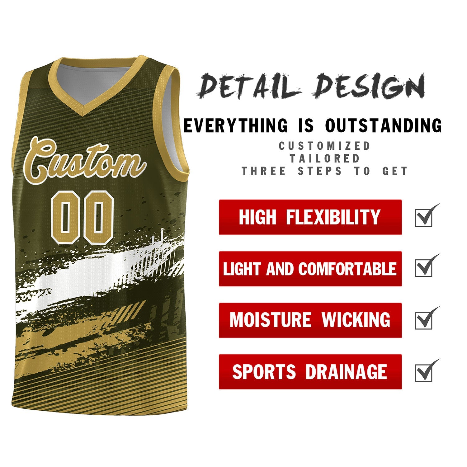 Custom Olive White and Khaki Graffiti Pattern Sports Uniform Basketball Jersey