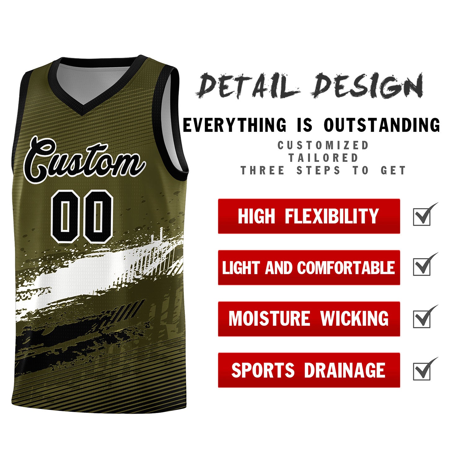 Custom Olive White and Black Graffiti Pattern Sports Uniform Basketball Jersey