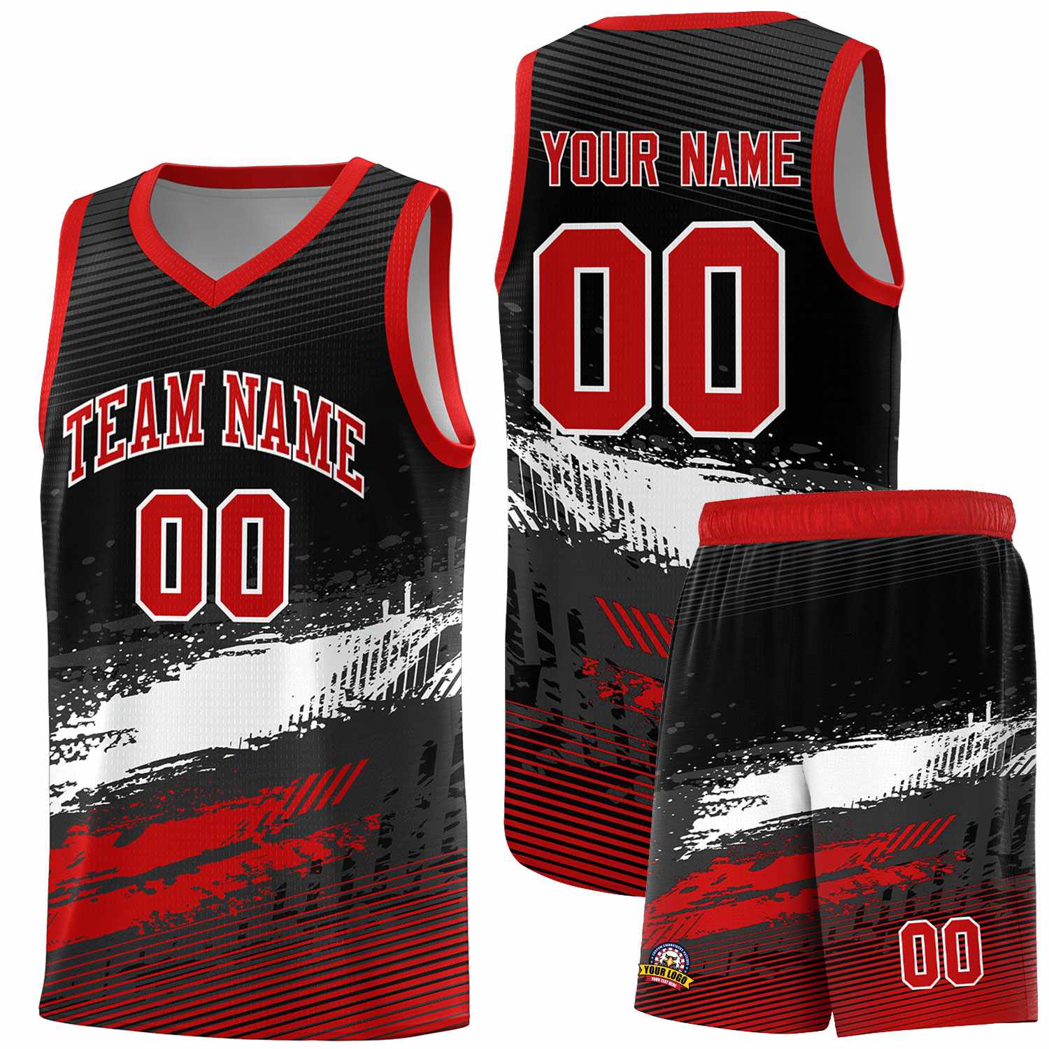 Custom Black White and Red Graffiti Pattern Sports Uniform Basketball Jersey