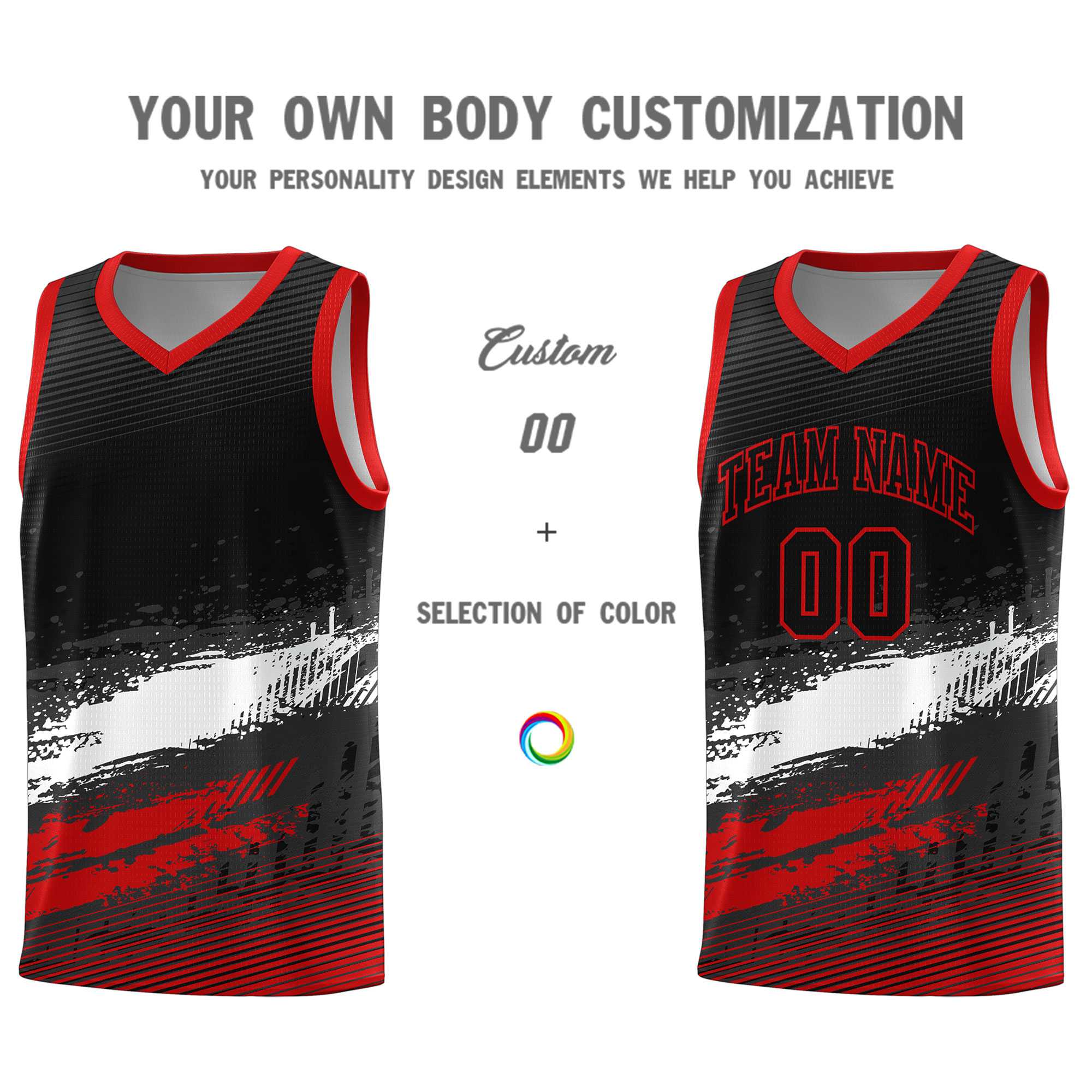 Custom Black White and Red Graffiti Pattern Sports Uniform Basketball Jersey