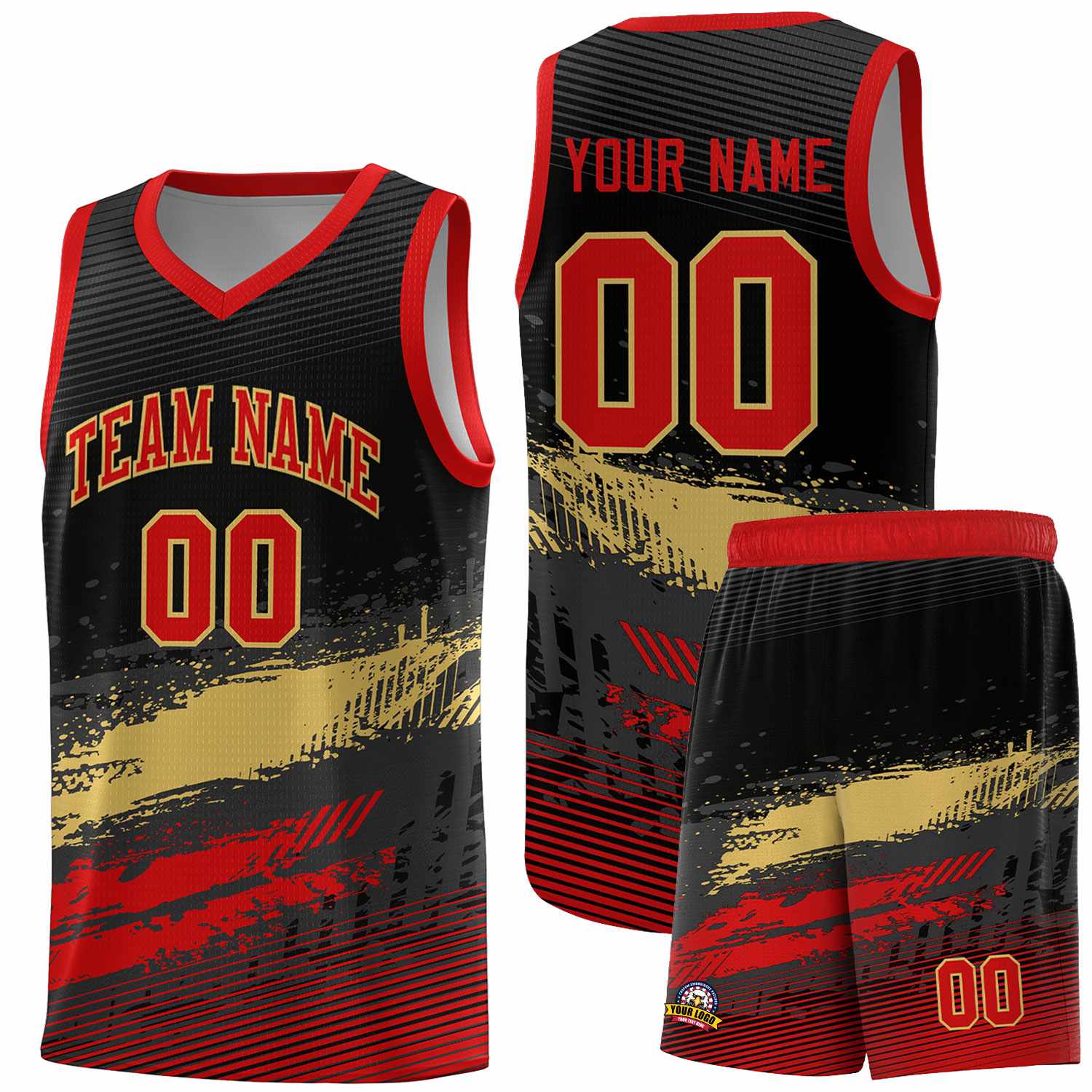 Custom Black Khaki and Red Graffiti Pattern Sports Uniform Basketball Jersey