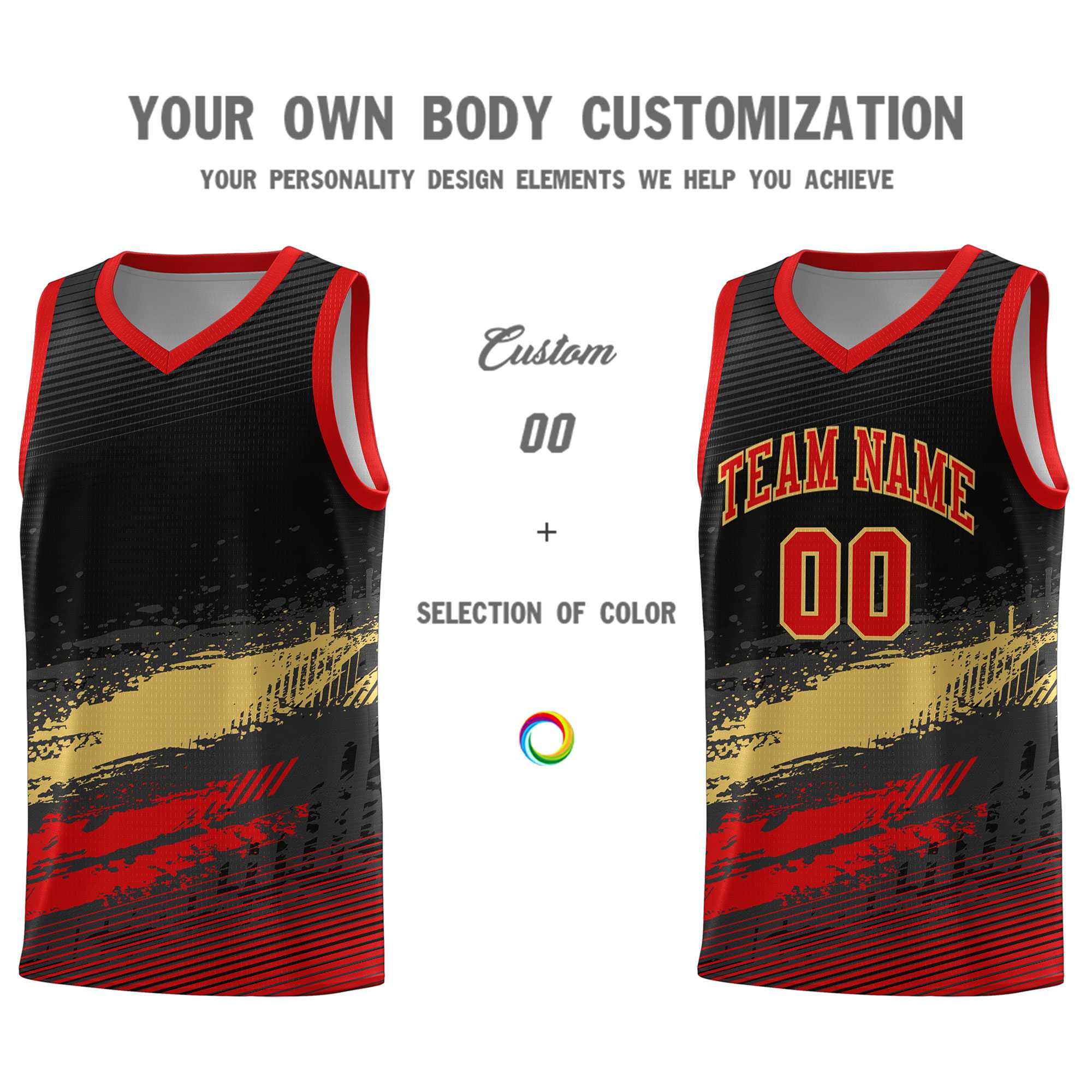 Custom Black Khaki and Red Graffiti Pattern Sports Uniform Basketball Jersey