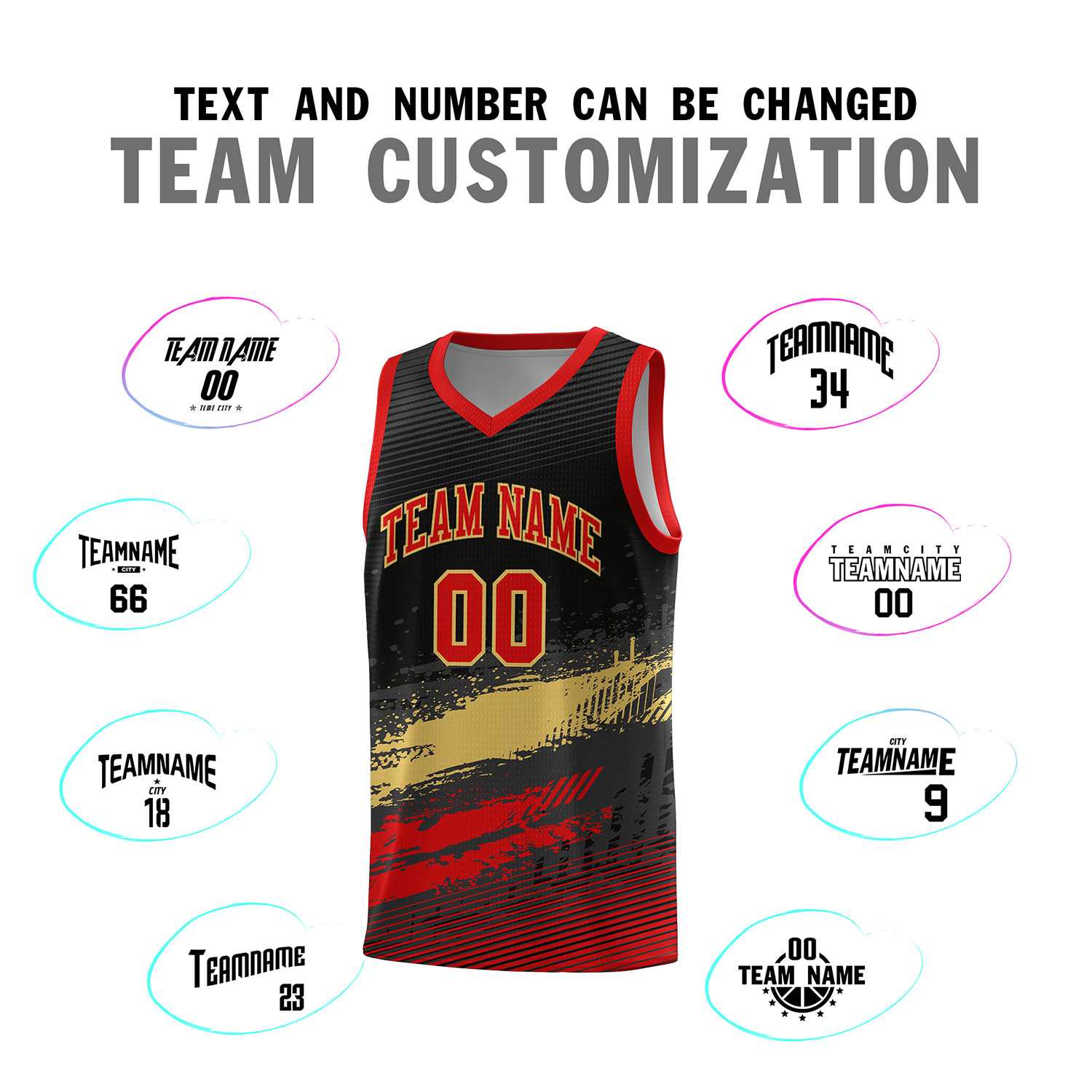 Custom Black Khaki and Red Graffiti Pattern Sports Uniform Basketball Jersey