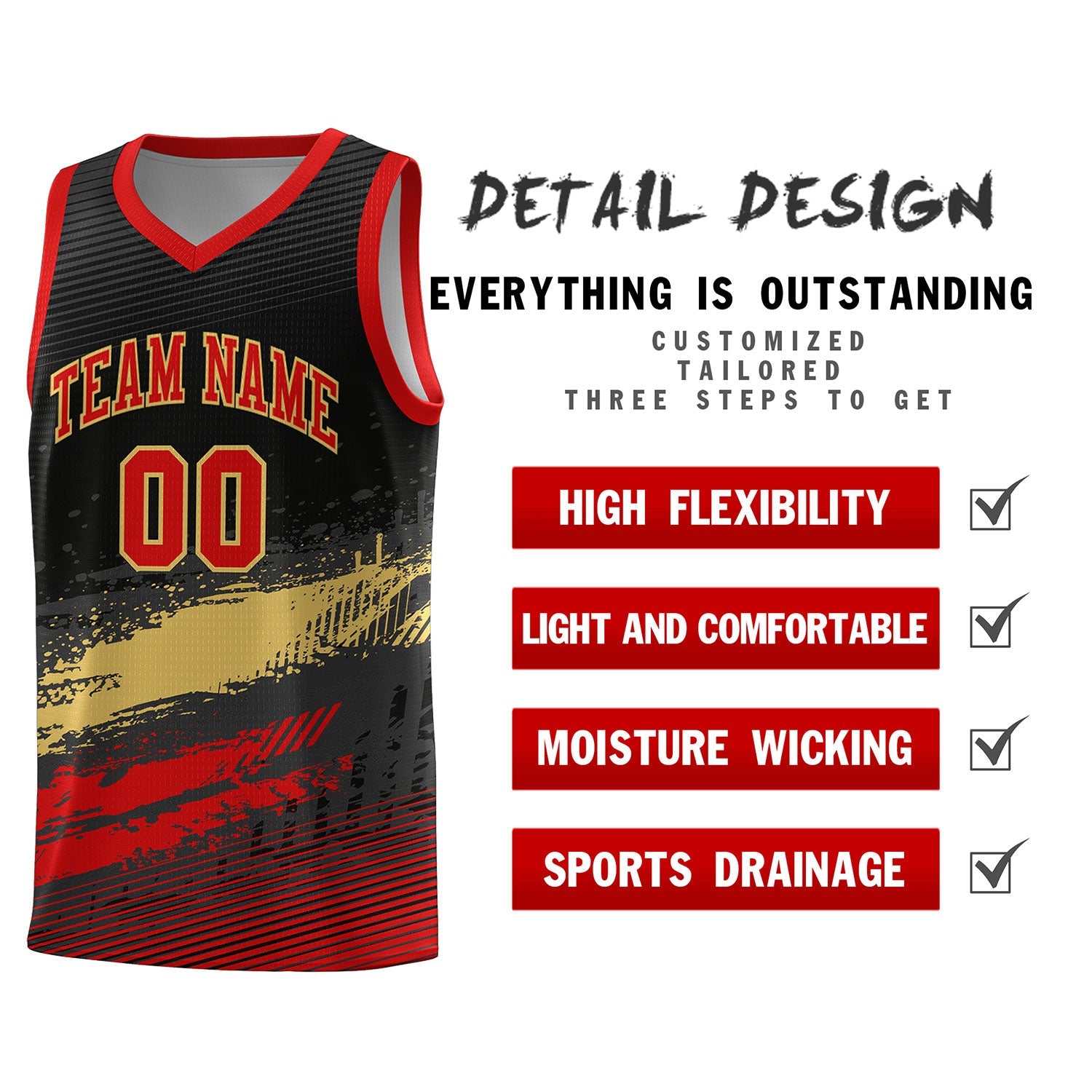 Custom Black Khaki and Red Graffiti Pattern Sports Uniform Basketball Jersey