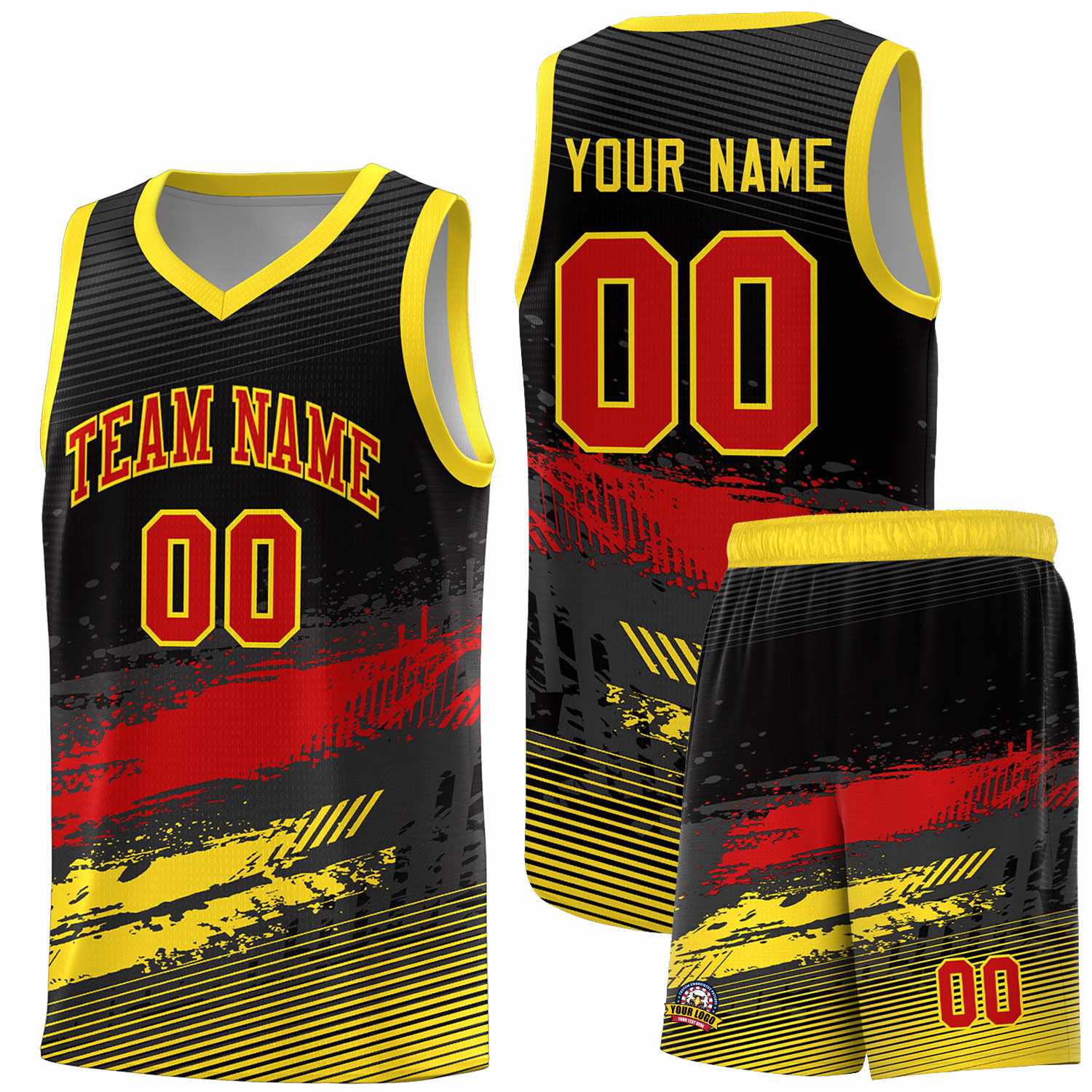 Custom Black Red and Gold Graffiti Pattern Sports Uniform Basketball Jersey