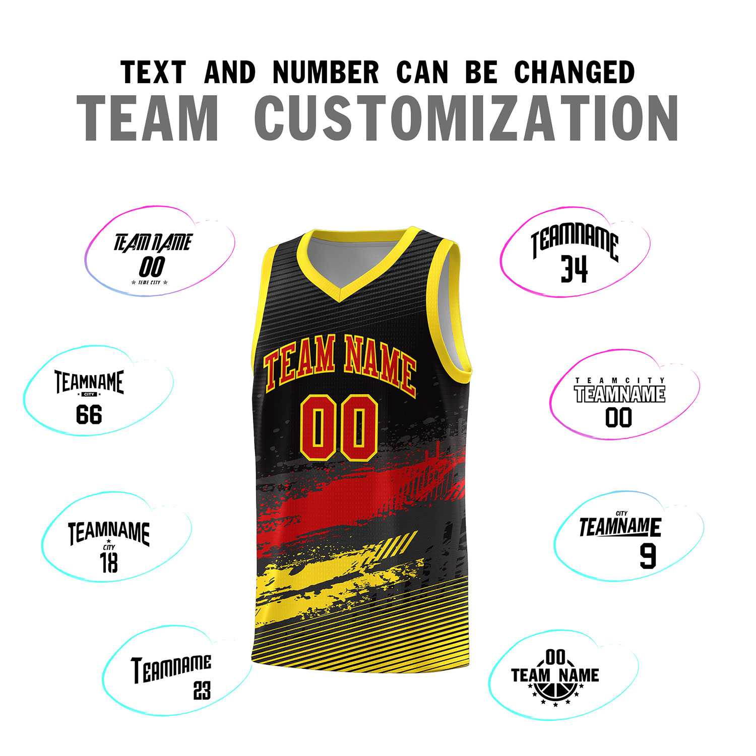 Custom Black Red and Gold Graffiti Pattern Sports Uniform Basketball Jersey