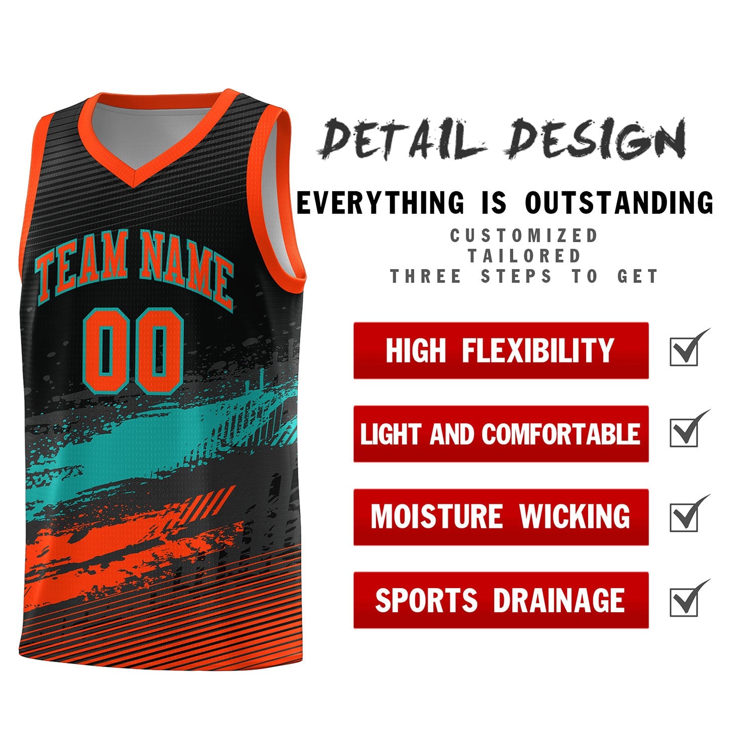 Custom Black Aqua and Orange Graffiti Pattern Sports Uniform Basketball Jersey