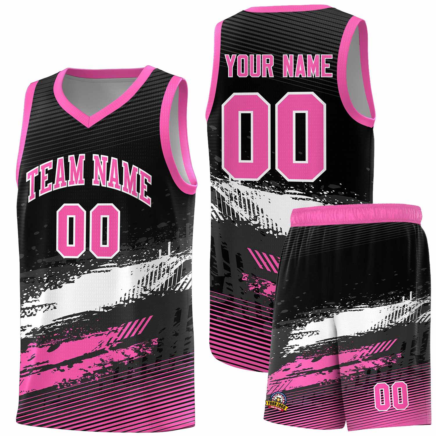 Custom Black White and Pink Graffiti Pattern Sports Uniform Basketball Jersey