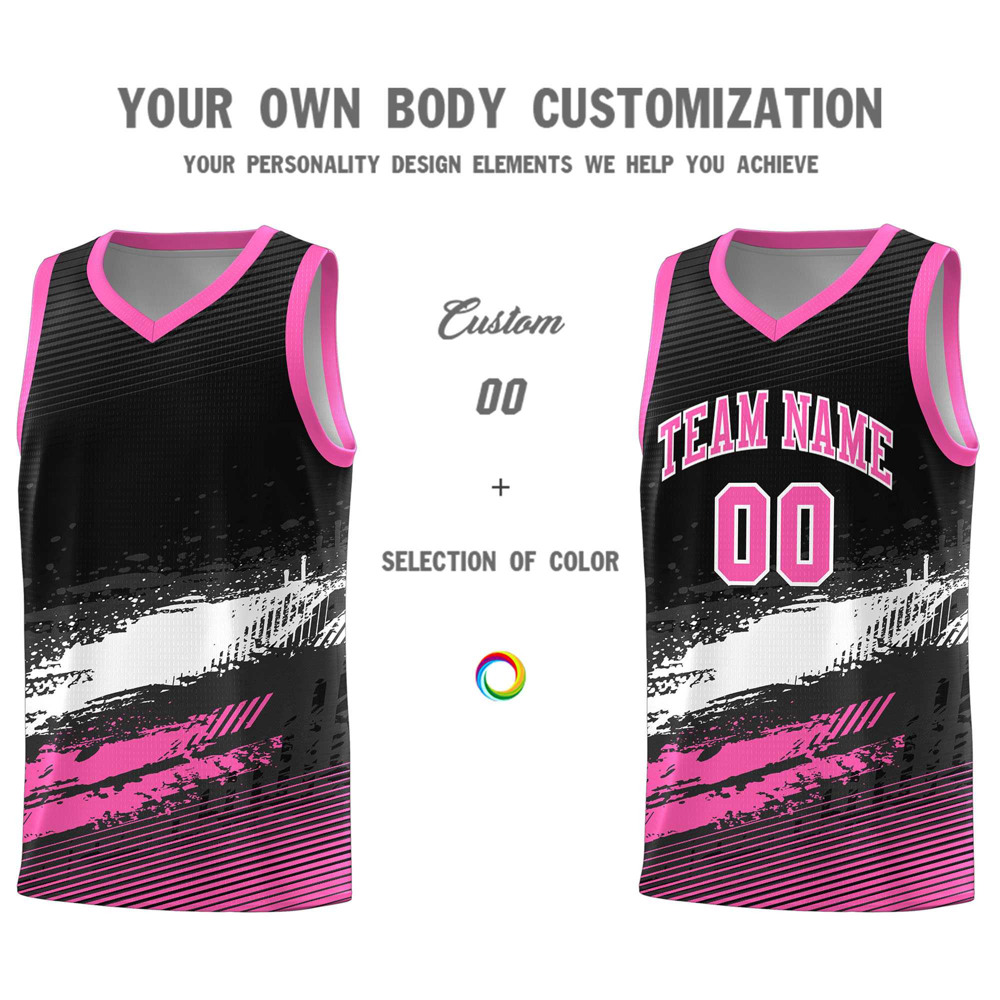 Custom Black White and Pink Graffiti Pattern Sports Uniform Basketball Jersey