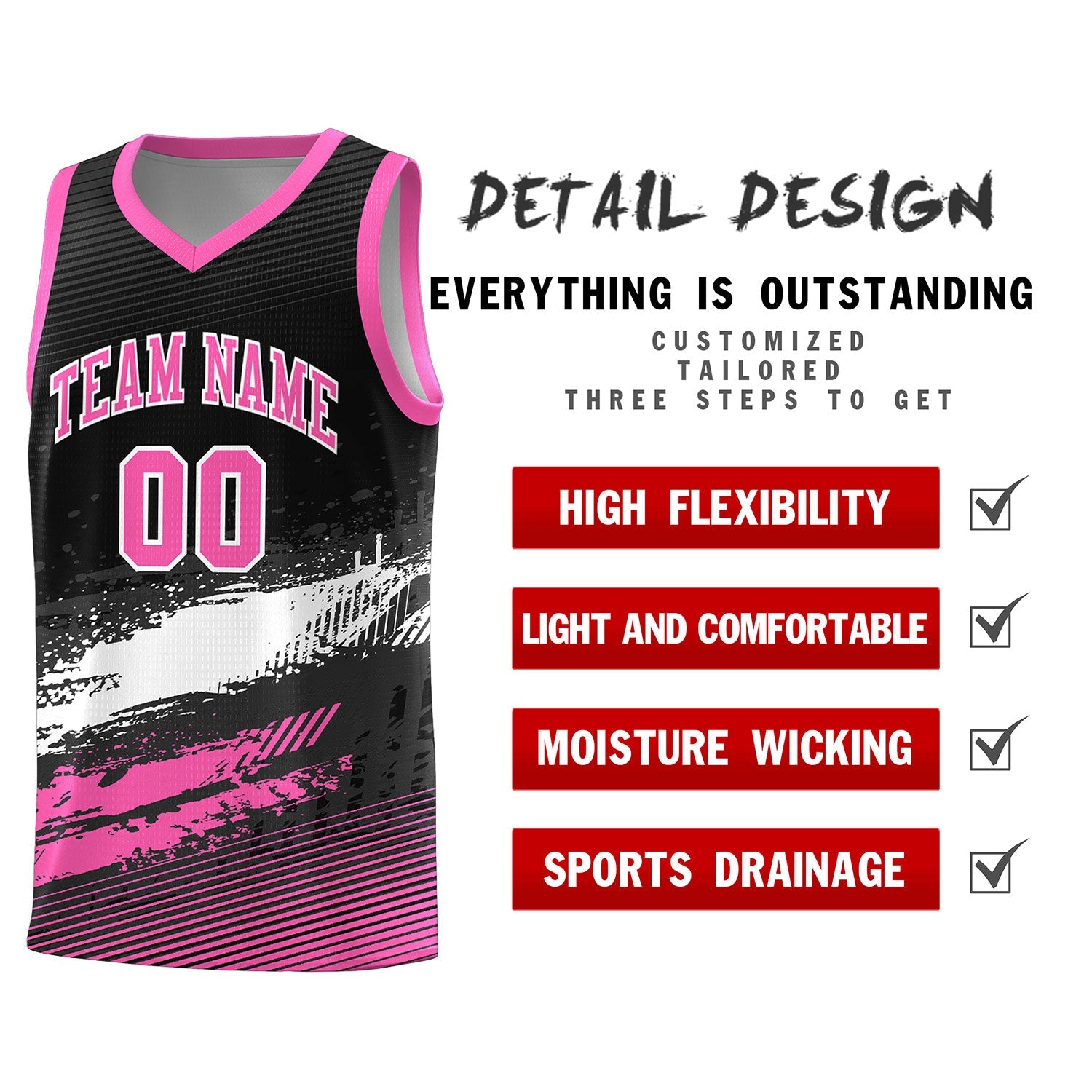 Custom Black White and Pink Graffiti Pattern Sports Uniform Basketball Jersey